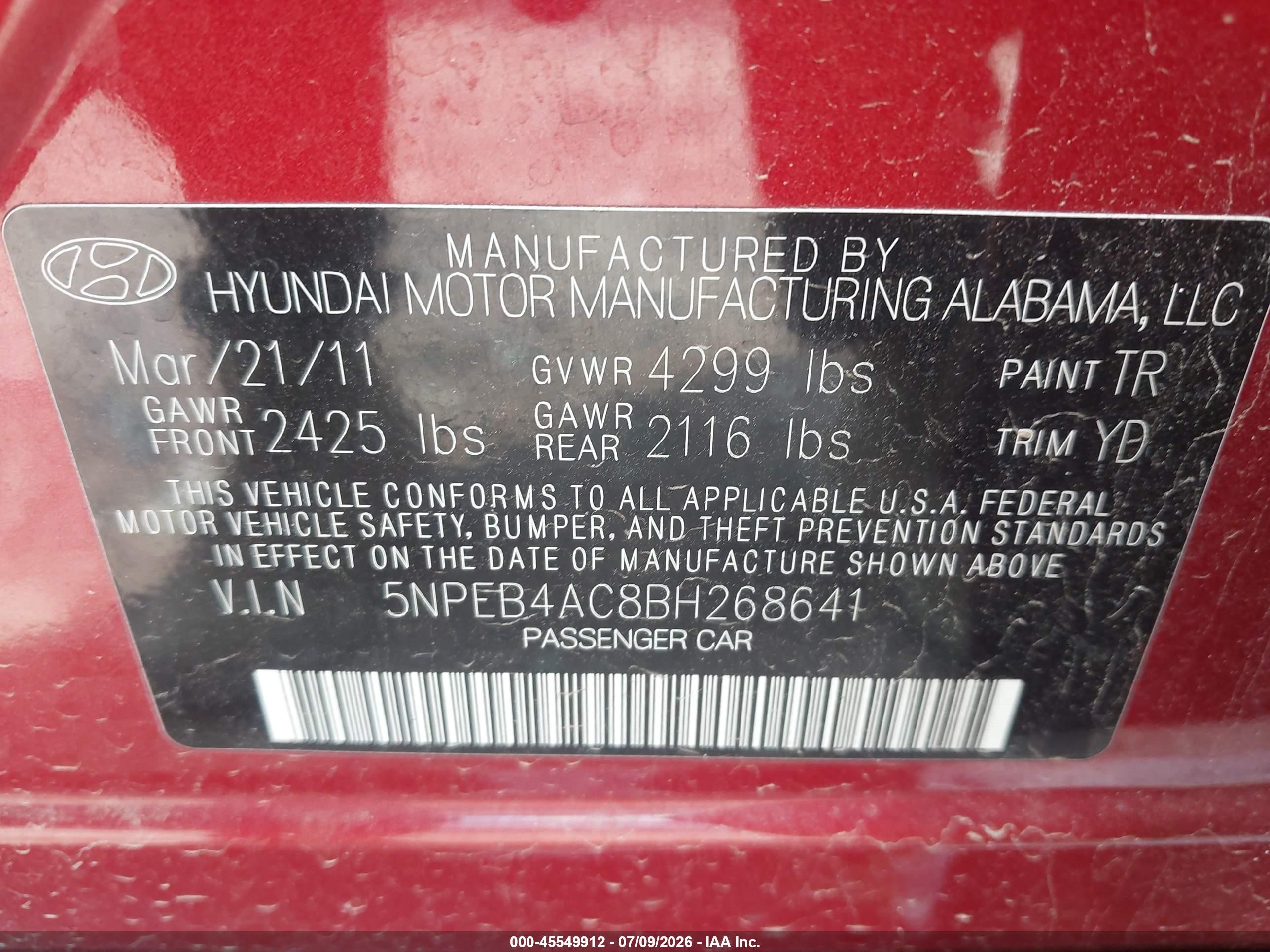2011 Hyundai Sonata Gls Красный vin: 5NPEB4AC8BH268641