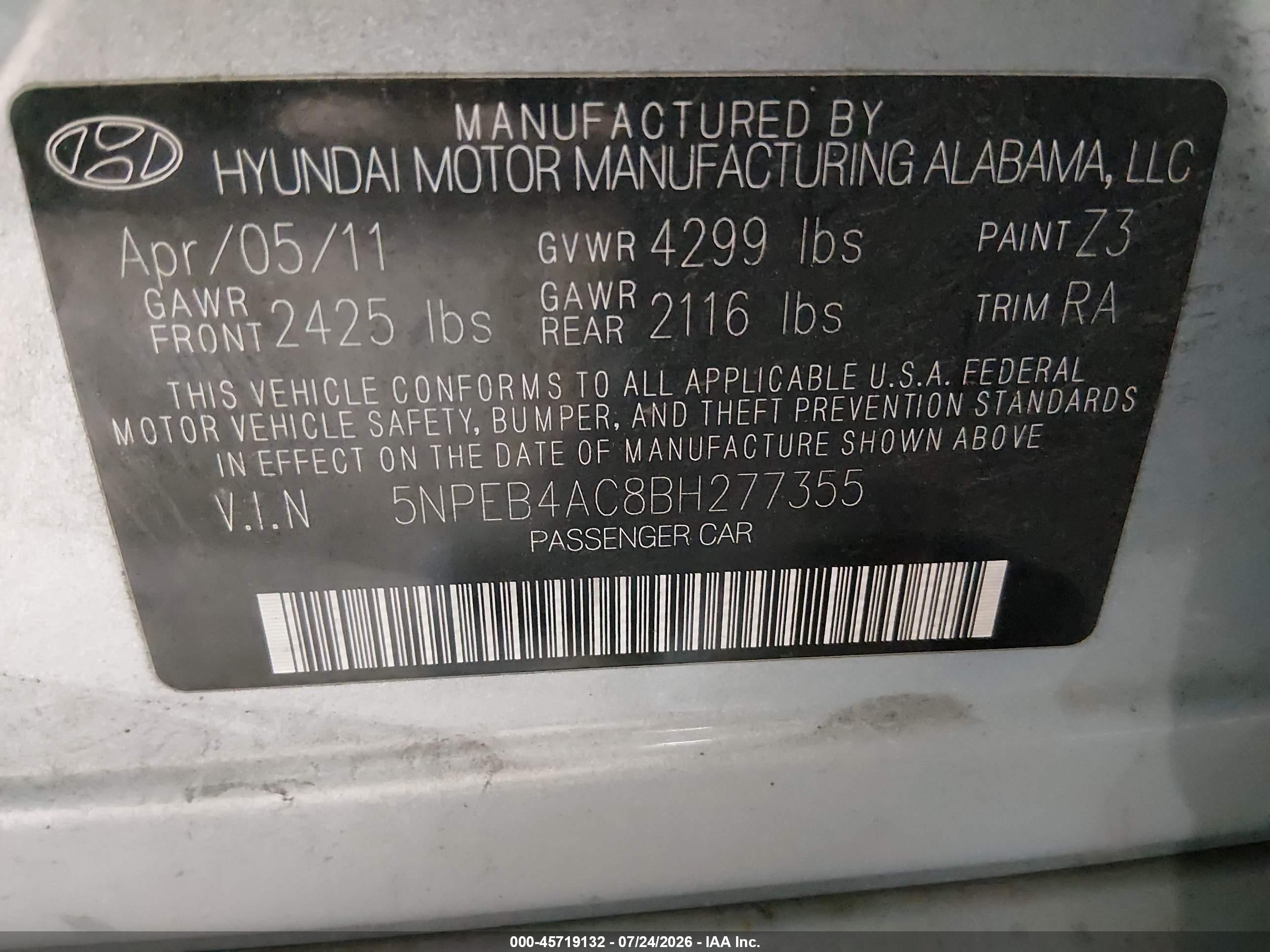 2011 Hyundai Sonata Gls Silver vin: 5NPEB4AC8BH277355