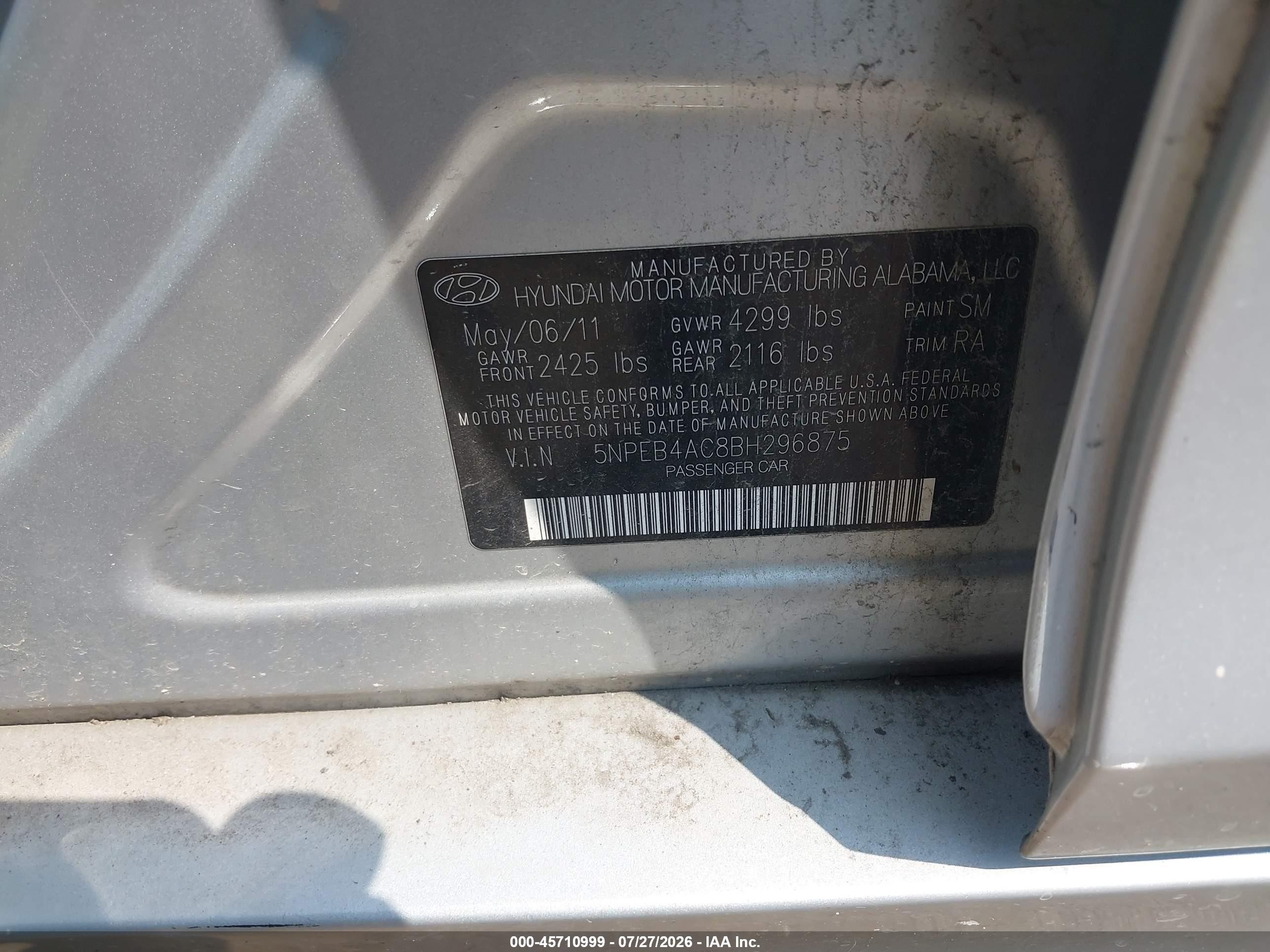 2011 Hyundai Sonata Gls Silver vin: 5NPEB4AC8BH296875