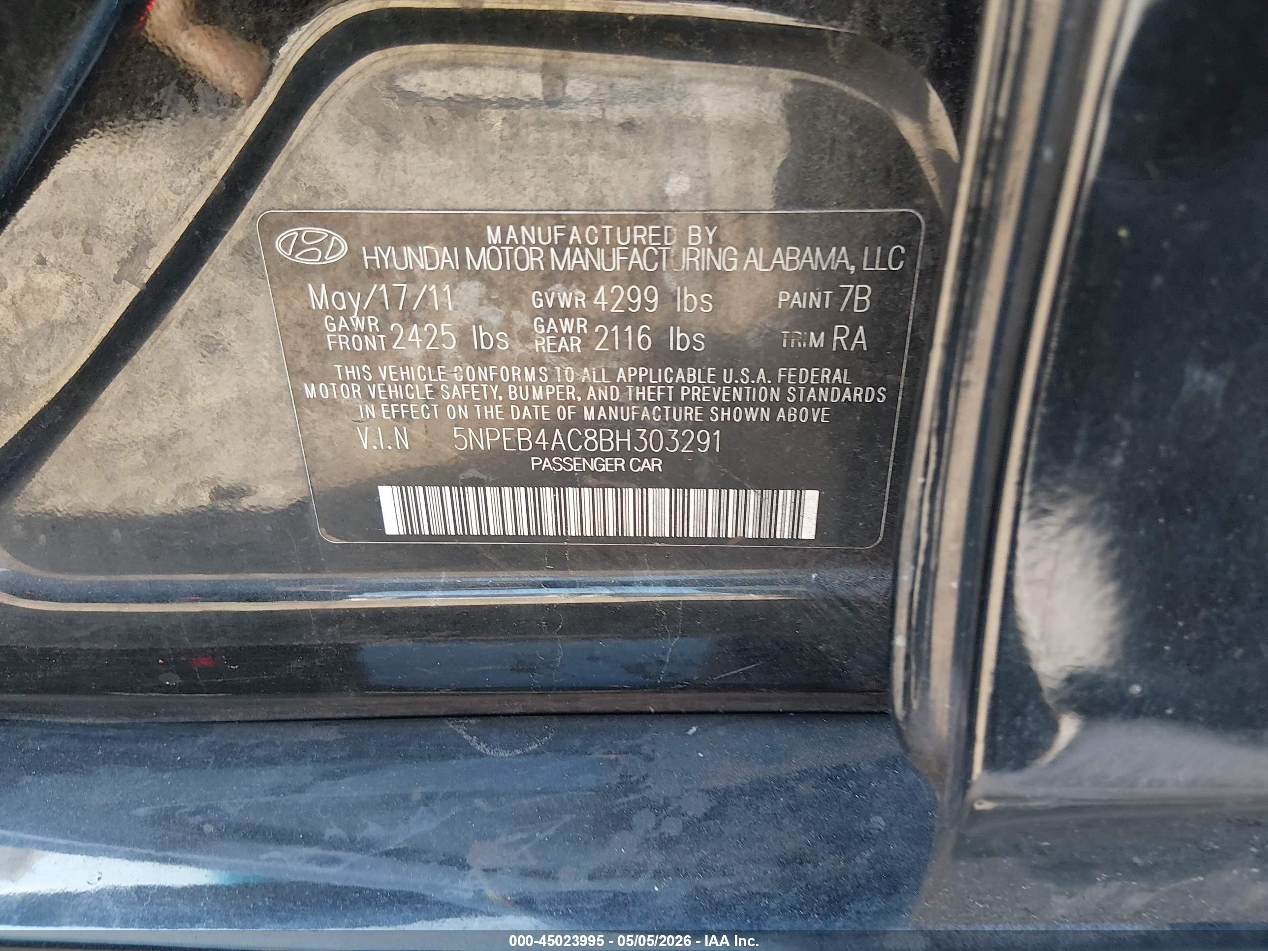 2011 Hyundai Sonata Gls Черный vin: 5NPEB4AC8BH303291