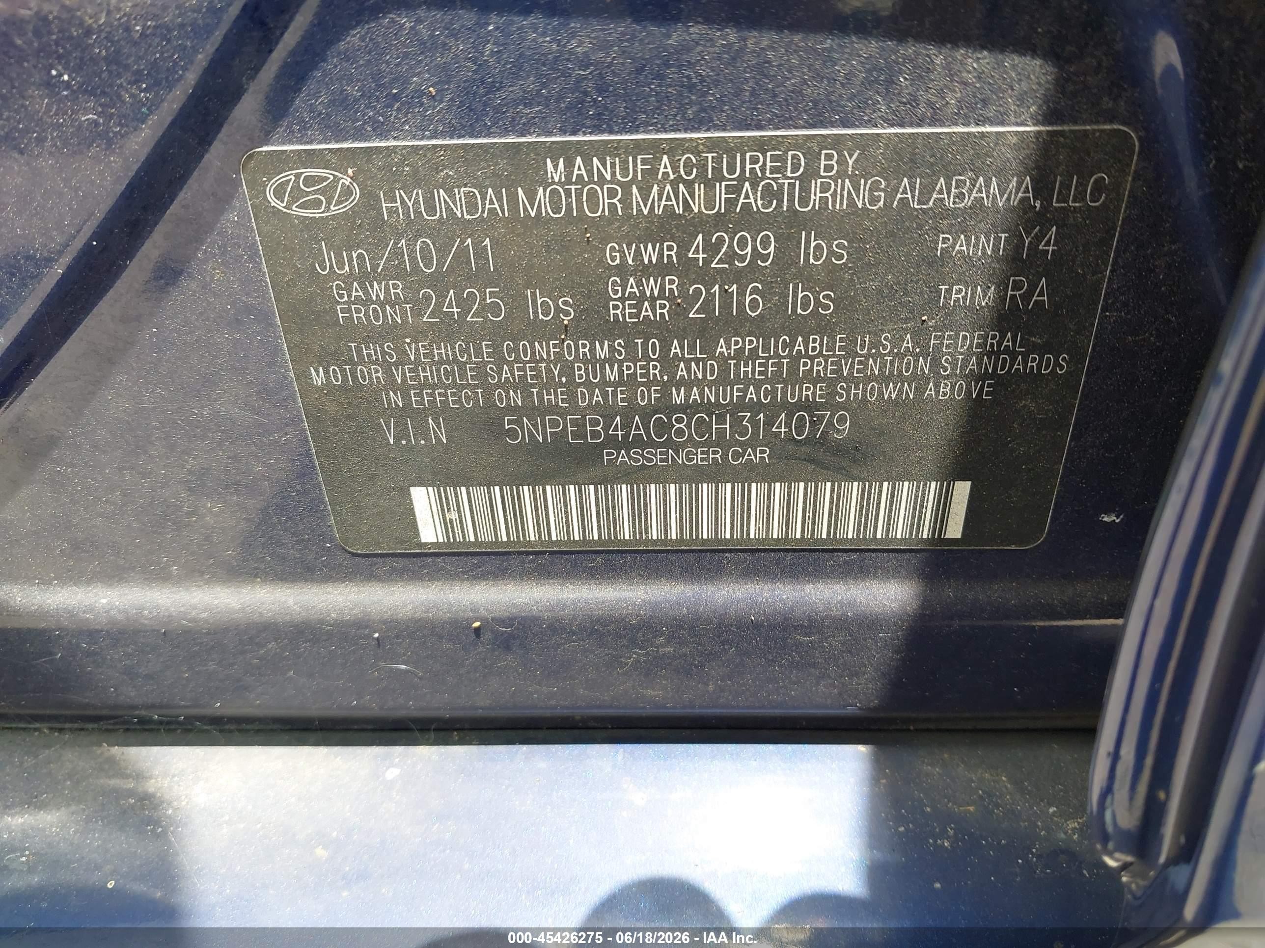 2012 Hyundai Sonata Gls Blue vin: 5NPEB4AC8CH314079
