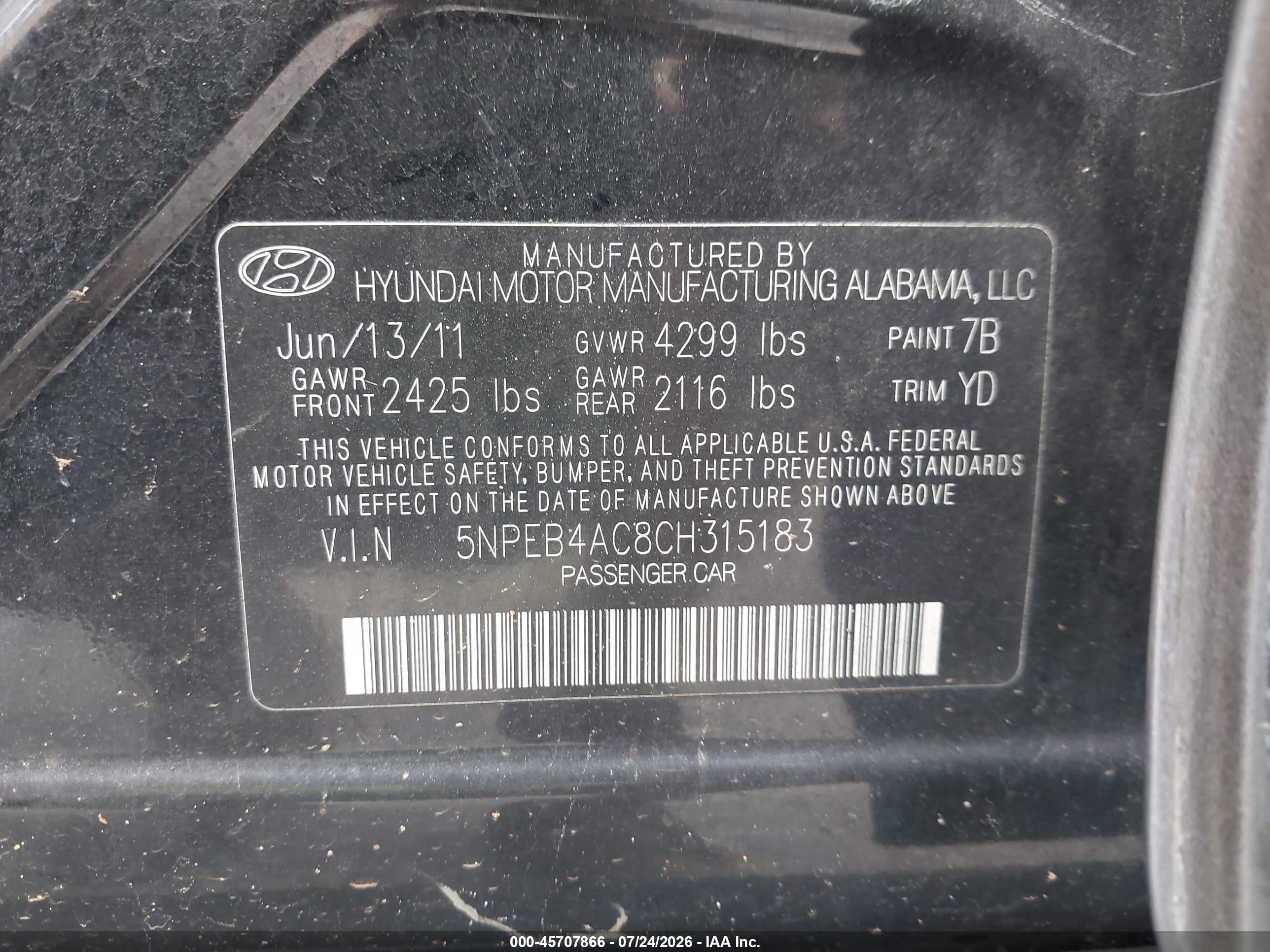 2012 Hyundai Sonata Gls Black vin: 5NPEB4AC8CH315183