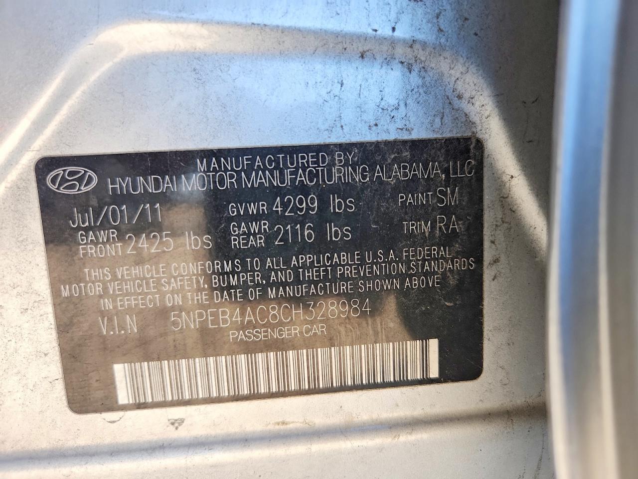 2012 Hyundai Sonata Gls Silver vin: 5NPEB4AC8CH328984