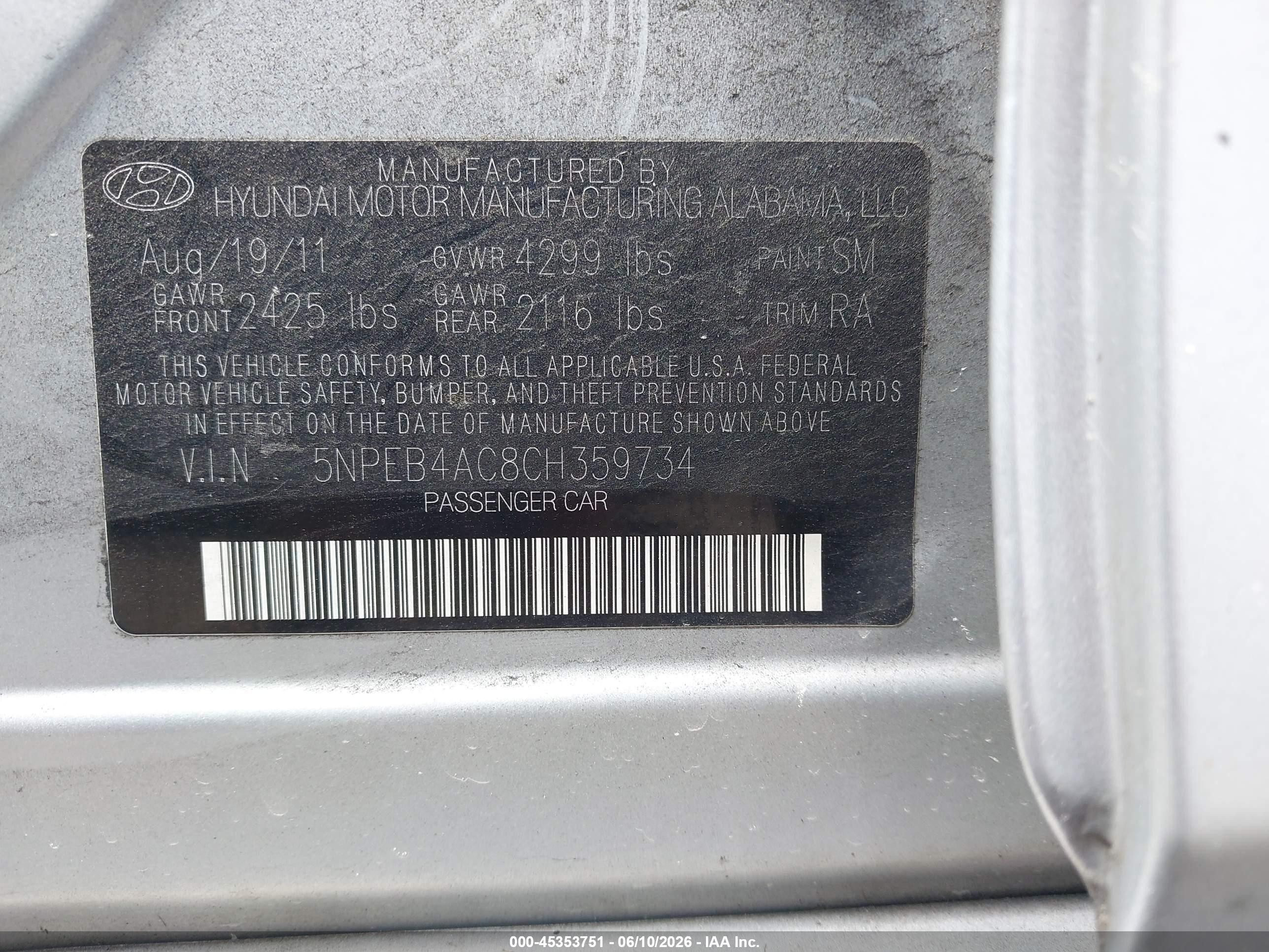 2012 Hyundai Sonata Gls Silver vin: 5NPEB4AC8CH359734