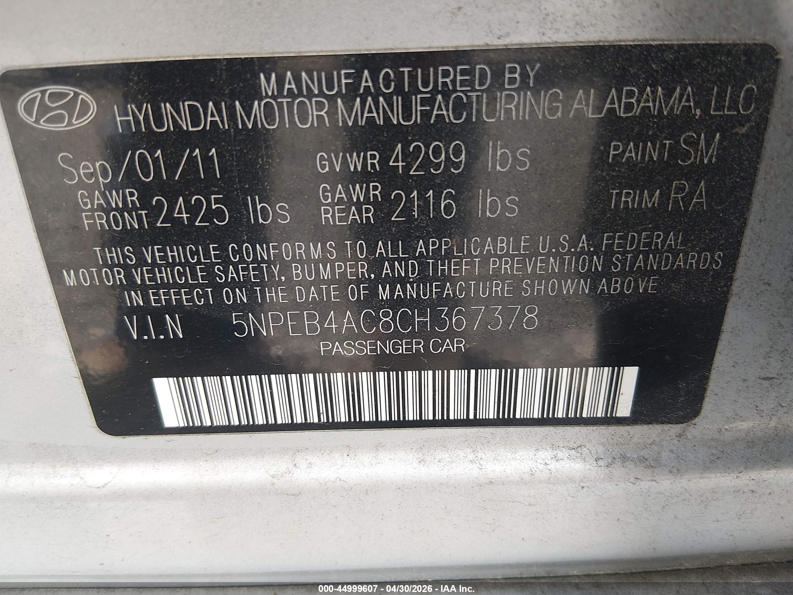 2012 Hyundai Sonata Gls Silver vin: 5NPEB4AC8CH367378