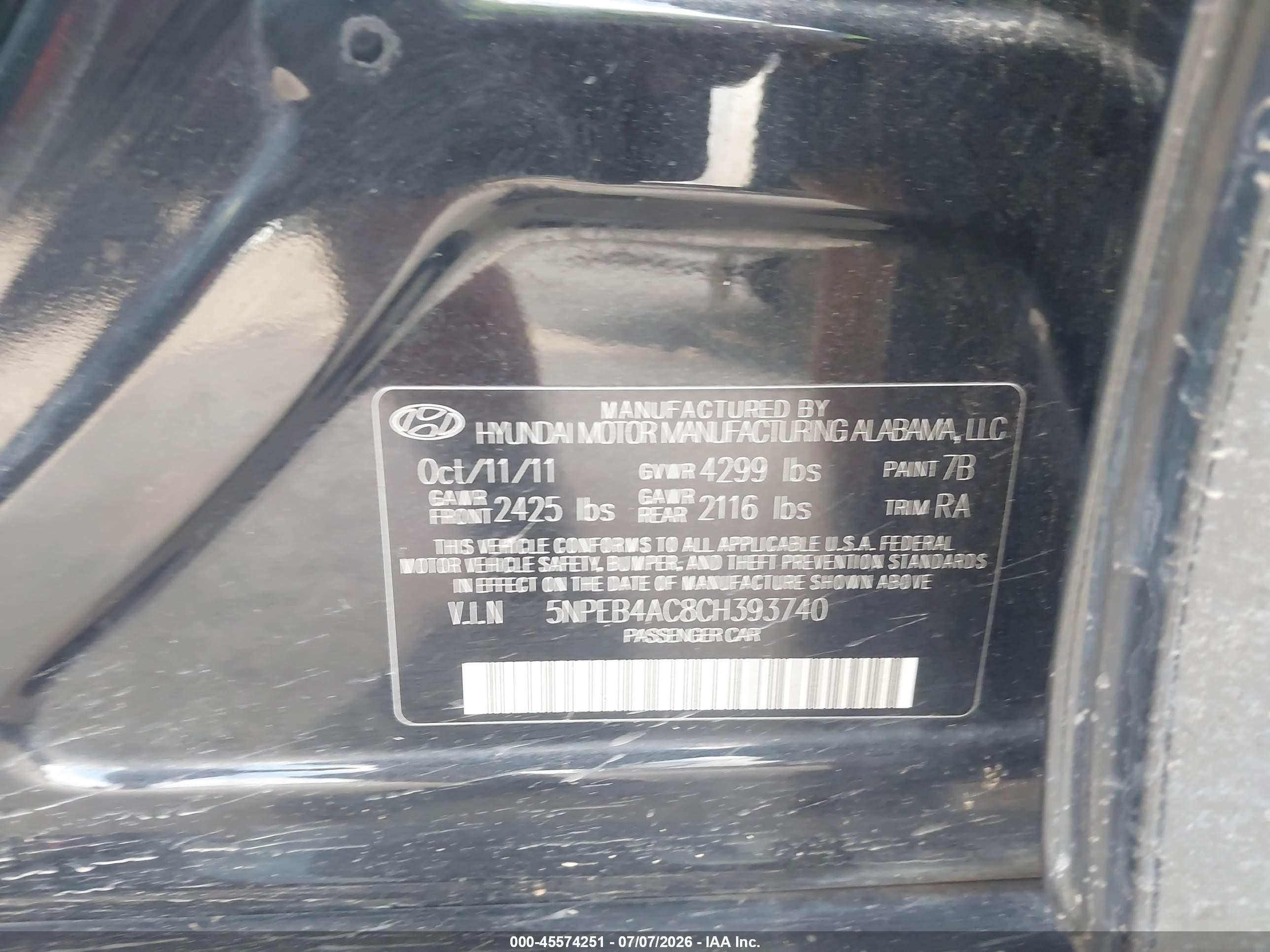 2012 Hyundai Sonata Gls Black vin: 5NPEB4AC8CH393740