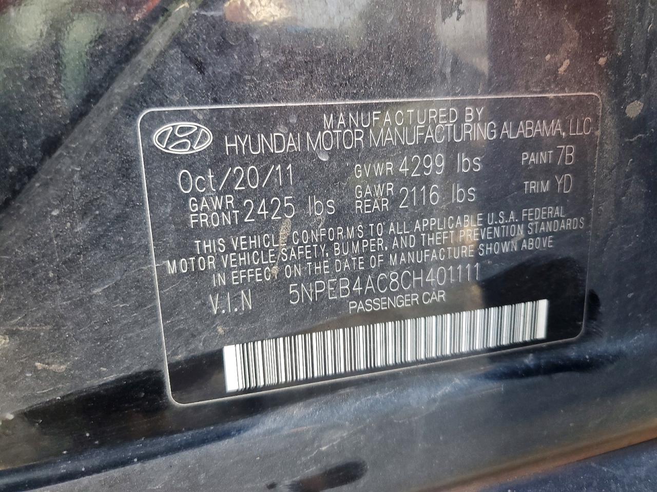 2012 Hyundai Sonata Gls Black vin: 5NPEB4AC8CH401111