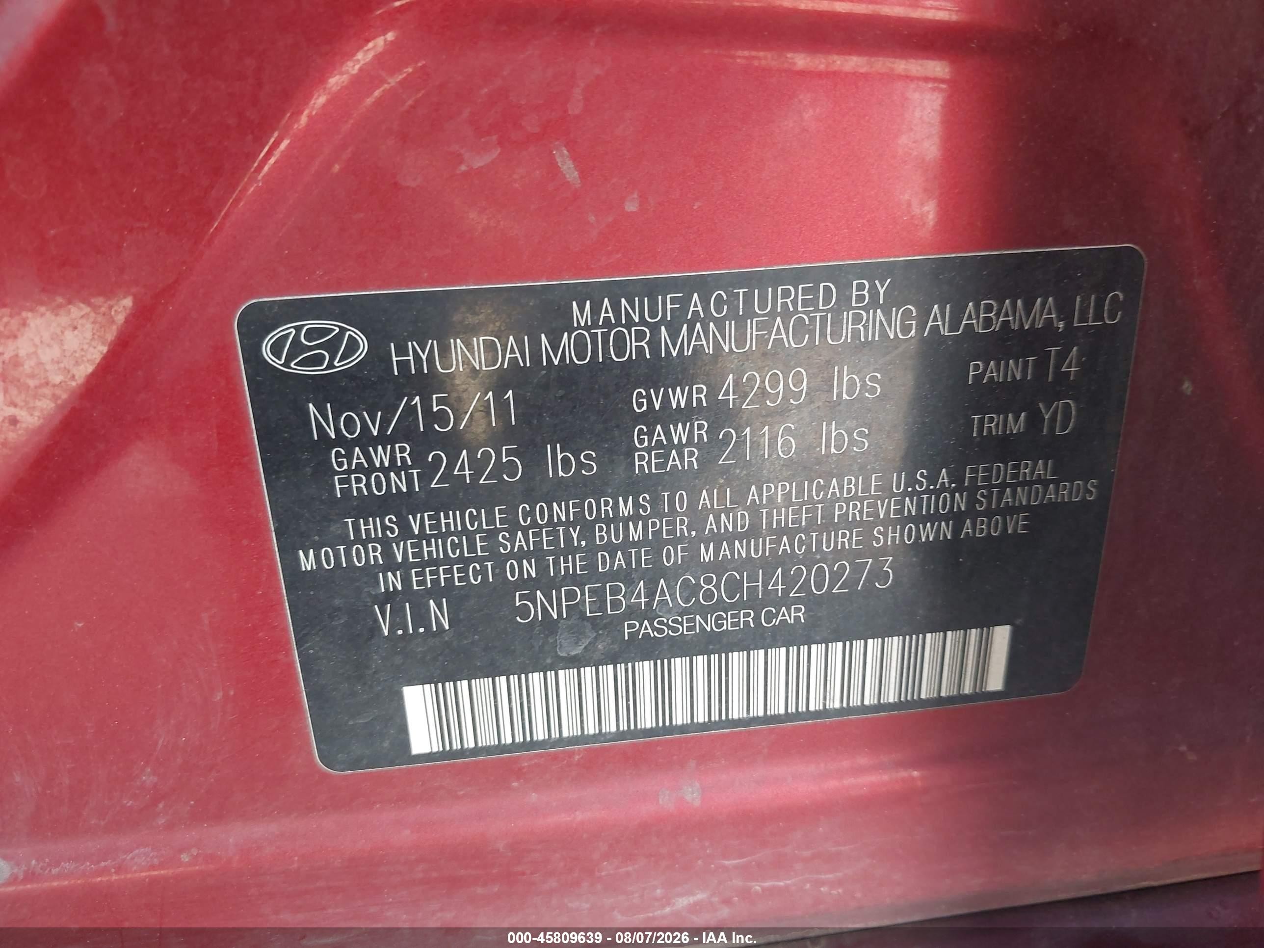 2012 Hyundai Sonata Gls Красный vin: 5NPEB4AC8CH420273