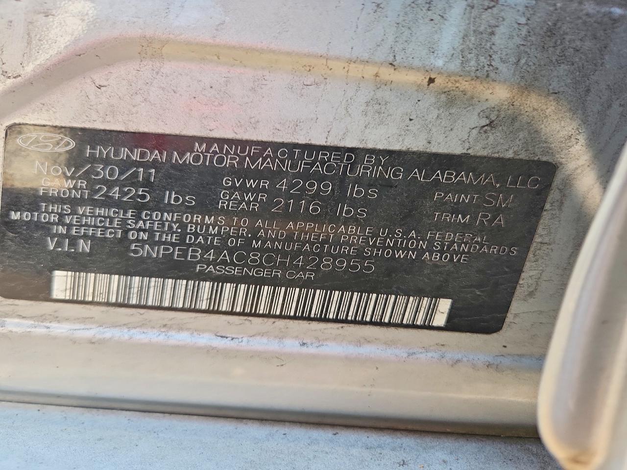 2012 Hyundai Sonata Gls Silver vin: 5NPEB4AC8CH428955