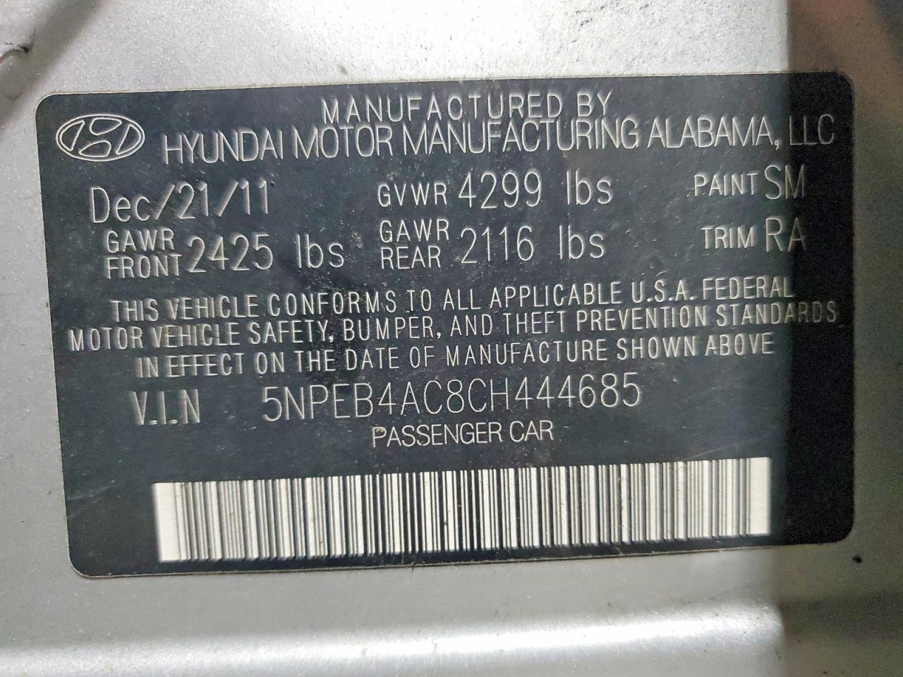 2012 Hyundai Sonata Gls Silver vin: 5NPEB4AC8CH444685