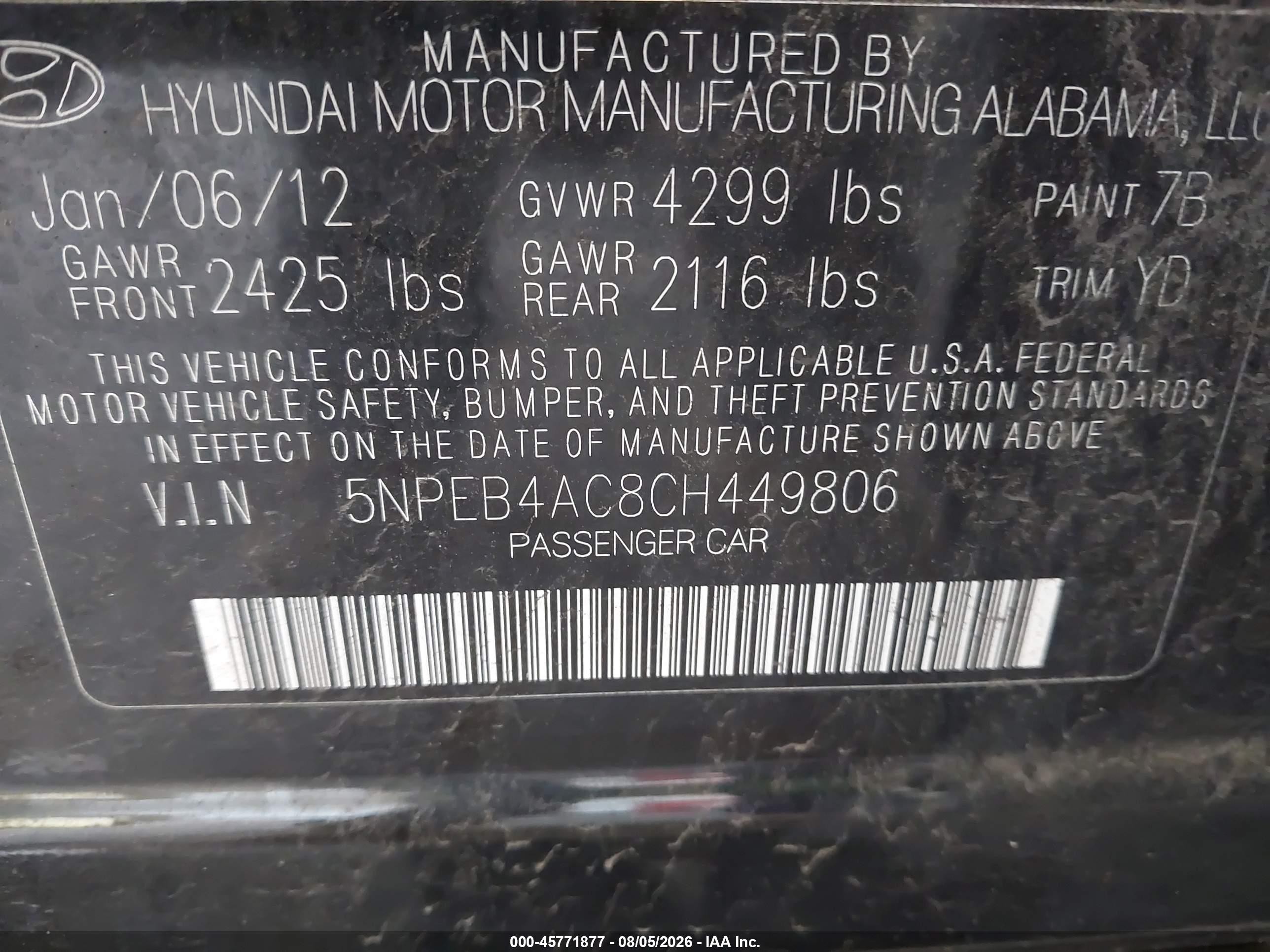 2012 Hyundai Sonata Gls Black vin: 5NPEB4AC8CH449806