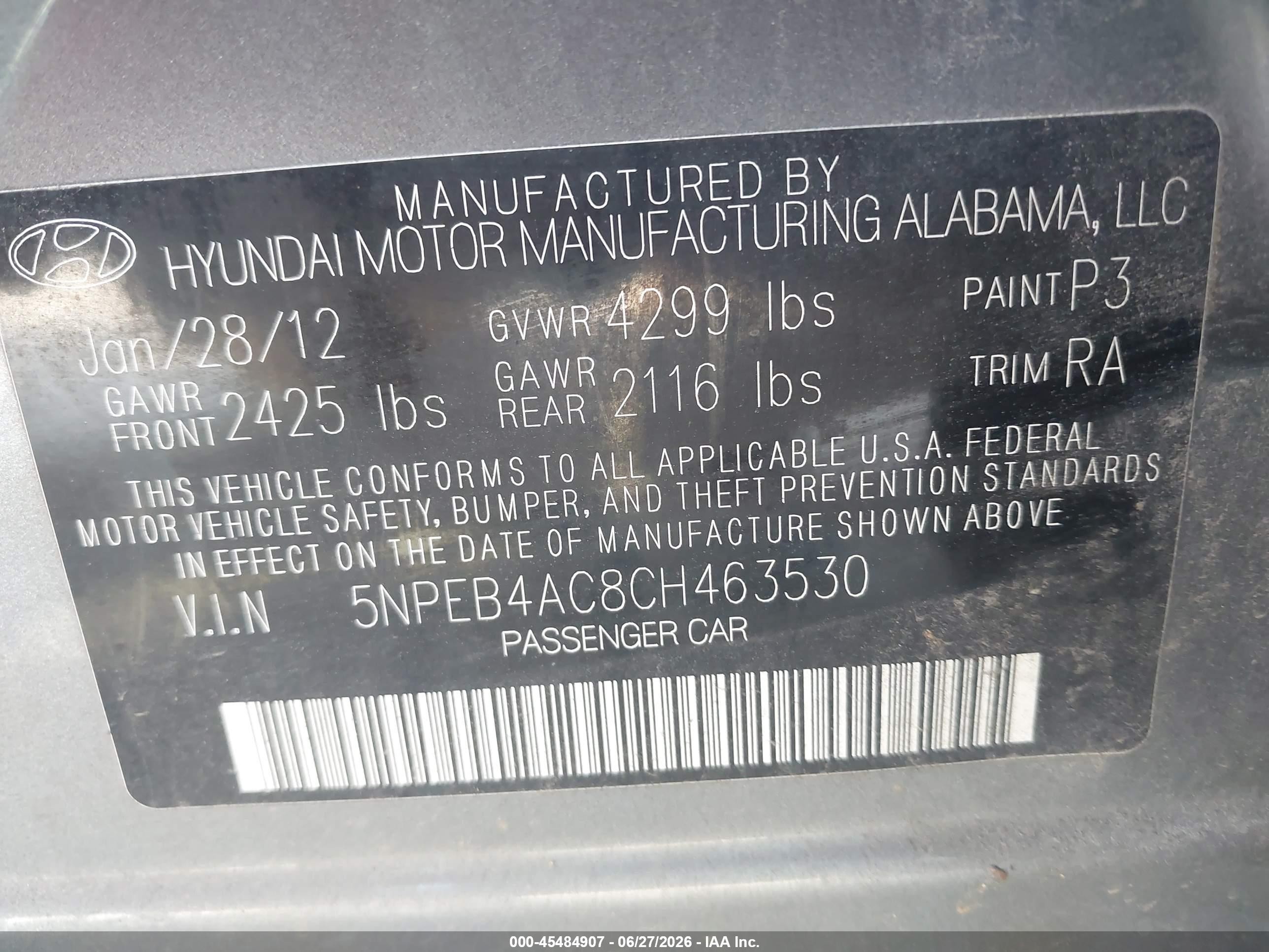 2012 Hyundai Sonata Gls Gray vin: 5NPEB4AC8CH463530