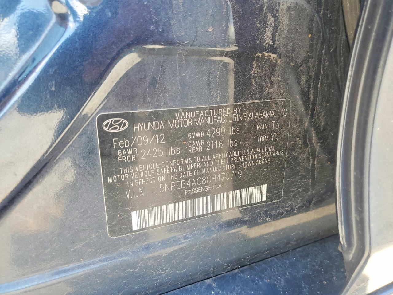 2012 Hyundai Sonata Gls Blue vin: 5NPEB4AC8CH470719