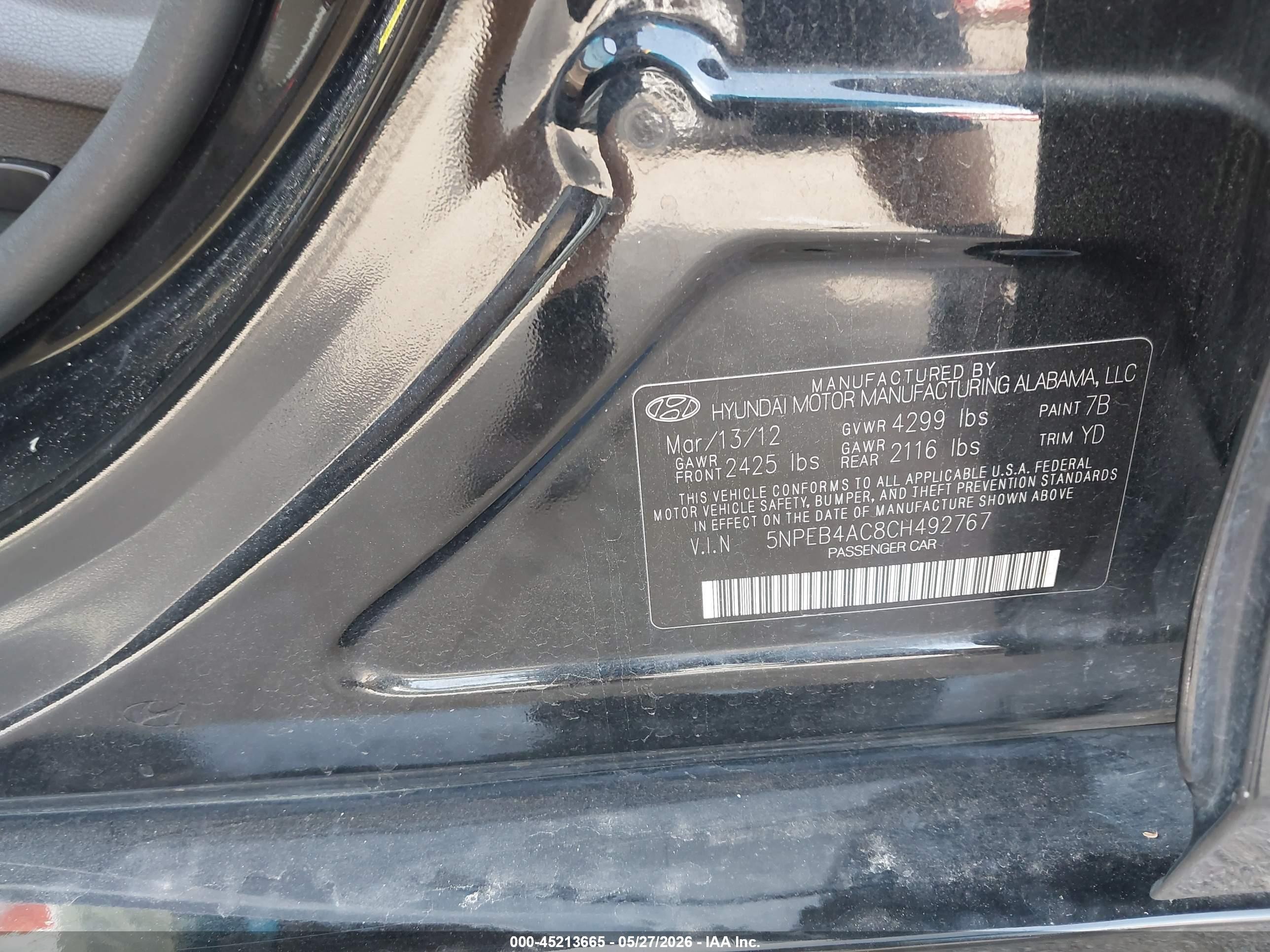 2012 Hyundai Sonata Gls Black vin: 5NPEB4AC8CH492767