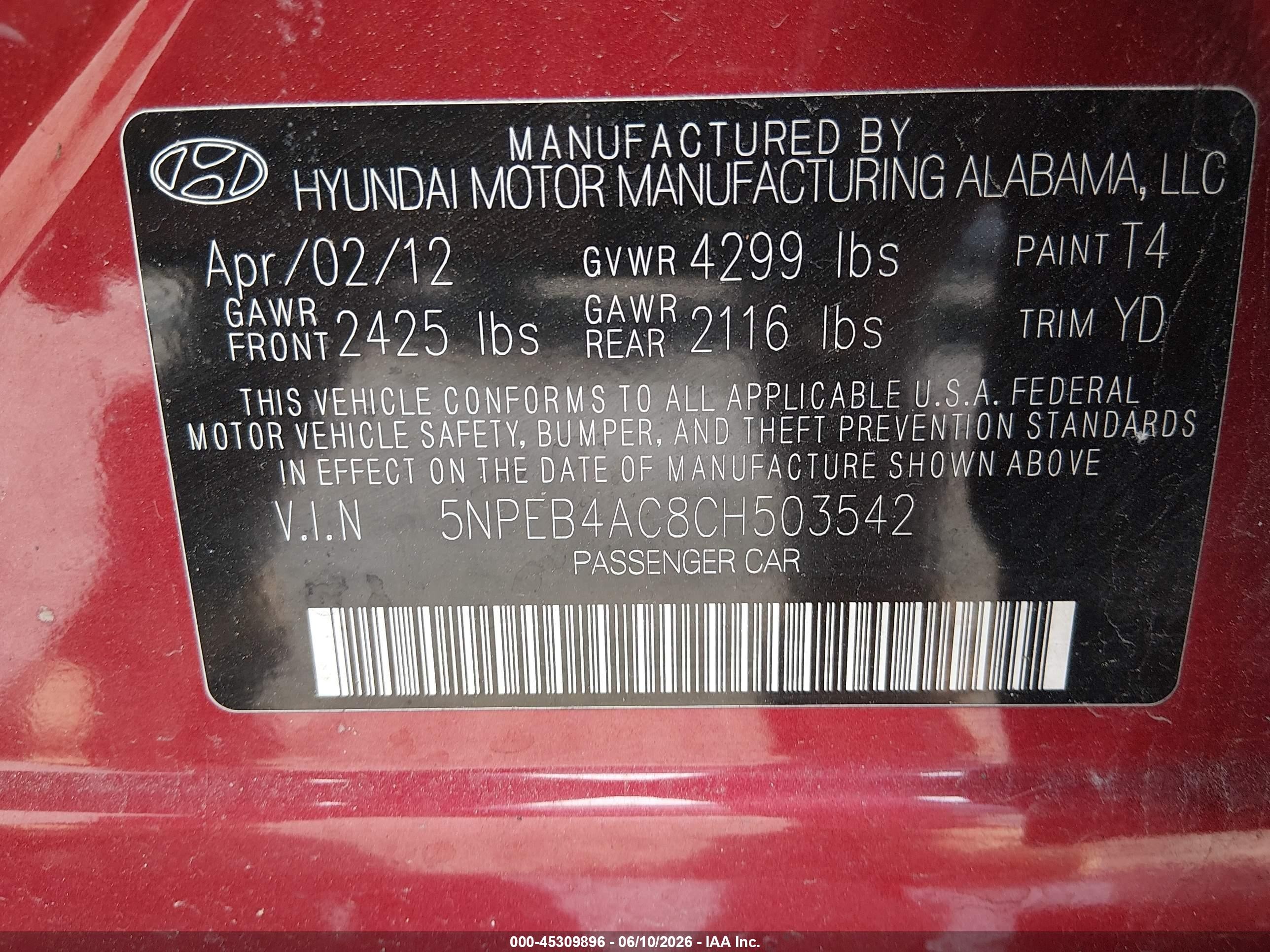 2012 Hyundai Sonata Gls Red vin: 5NPEB4AC8CH503542