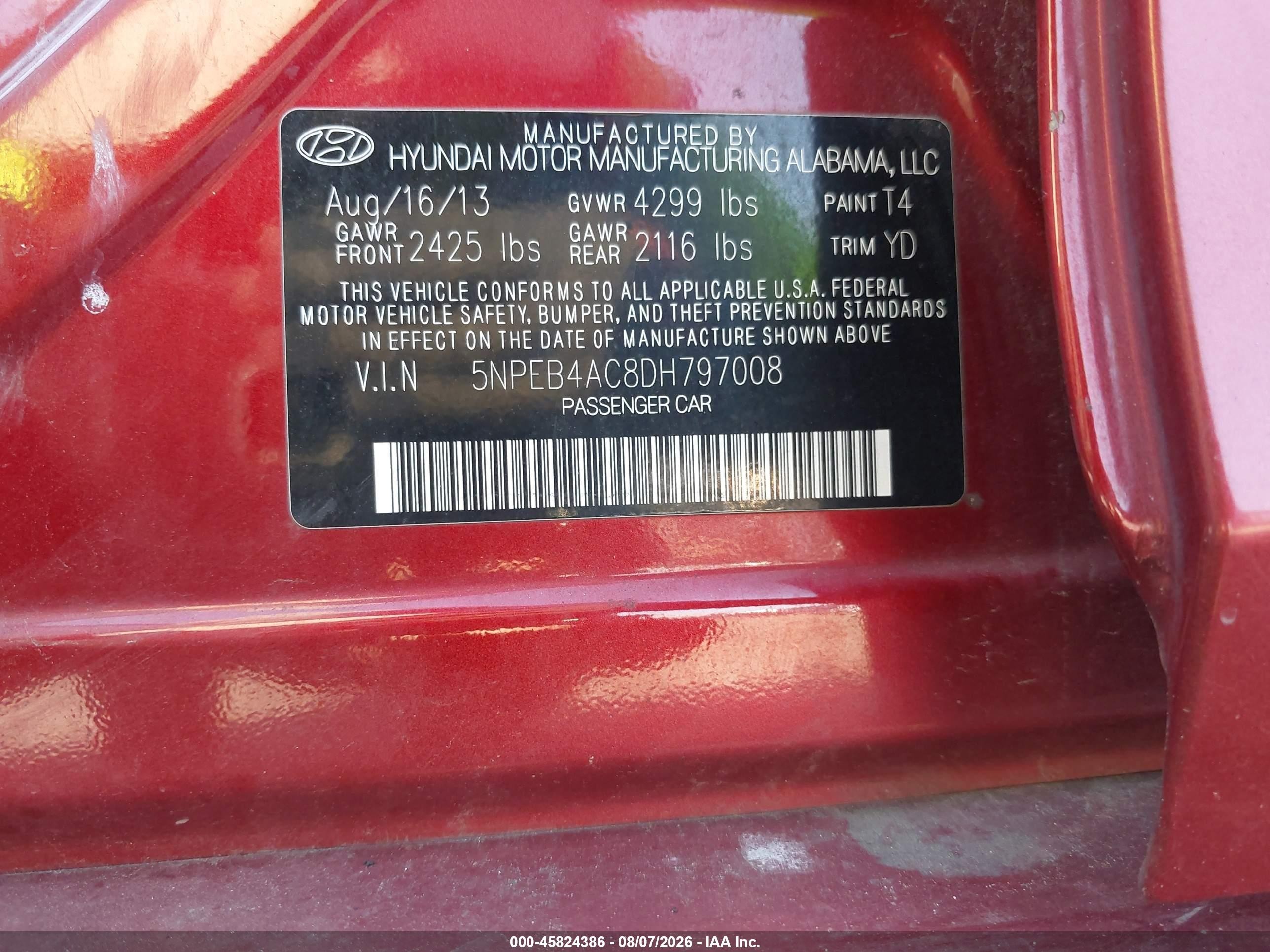 2013 Hyundai Sonata Gls/limited/se Red vin: 5NPEB4AC8D8797008