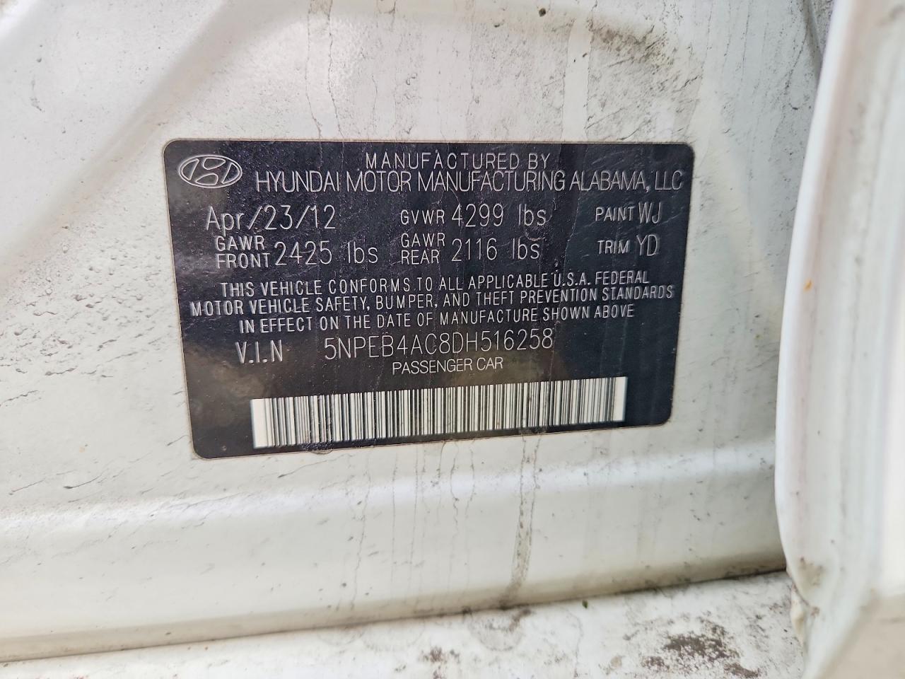 2013 Hyundai Sonata Gls White vin: 5NPEB4AC8DH516258