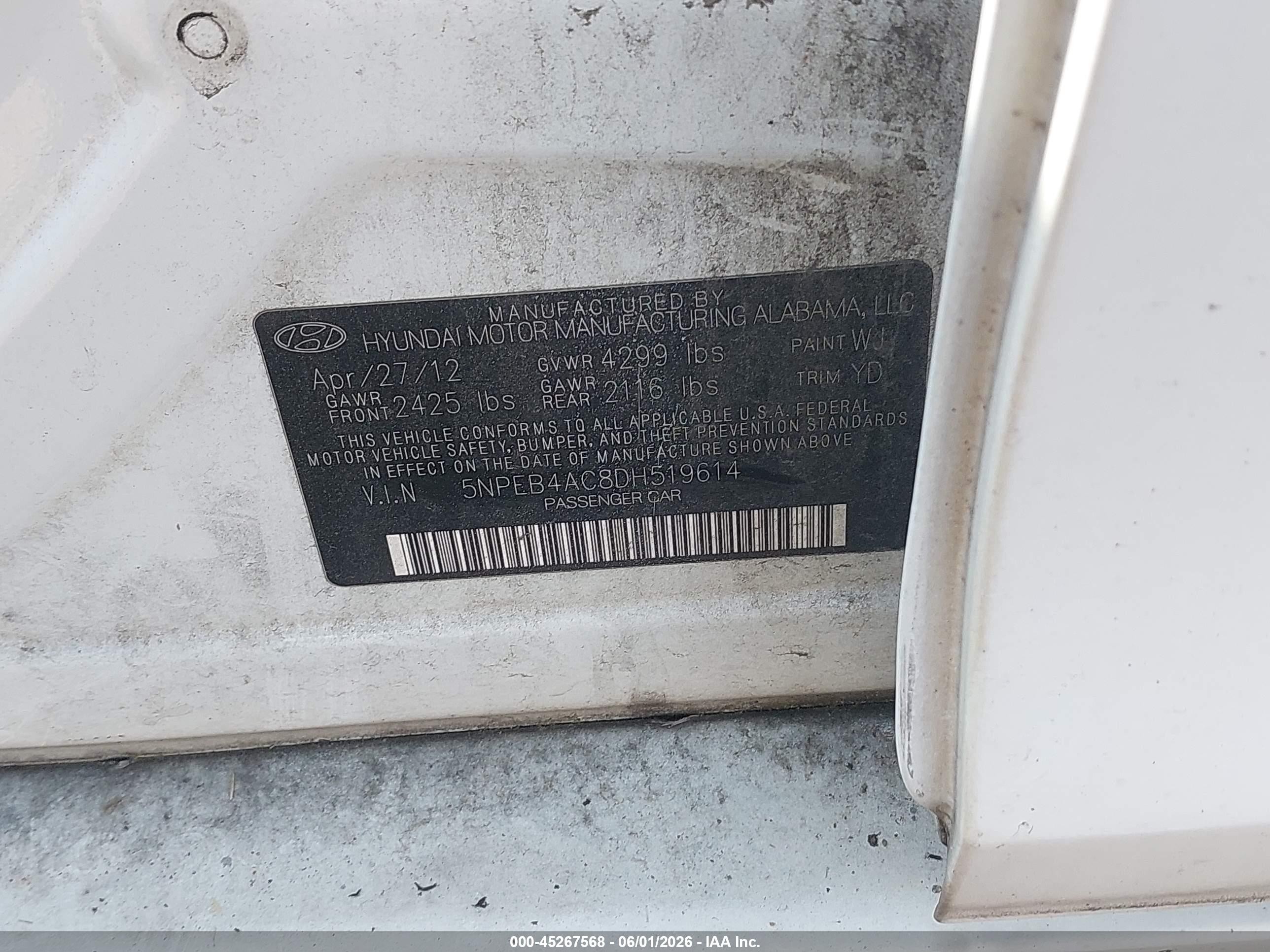 2013 Hyundai Sonata Gls Белый vin: 5NPEB4AC8DH519614