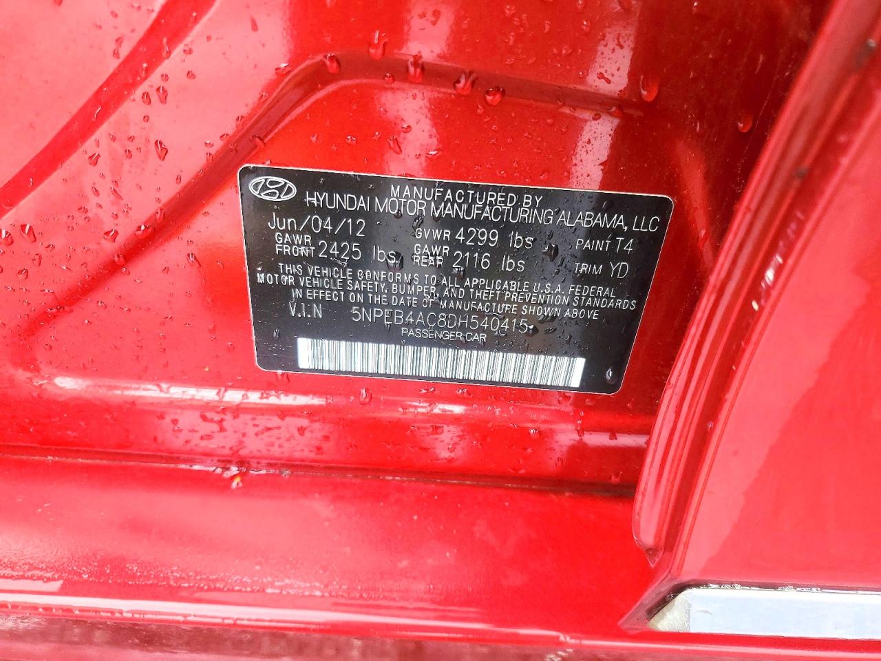 2013 Hyundai Sonata Gls Red vin: 5NPEB4AC8DH540415