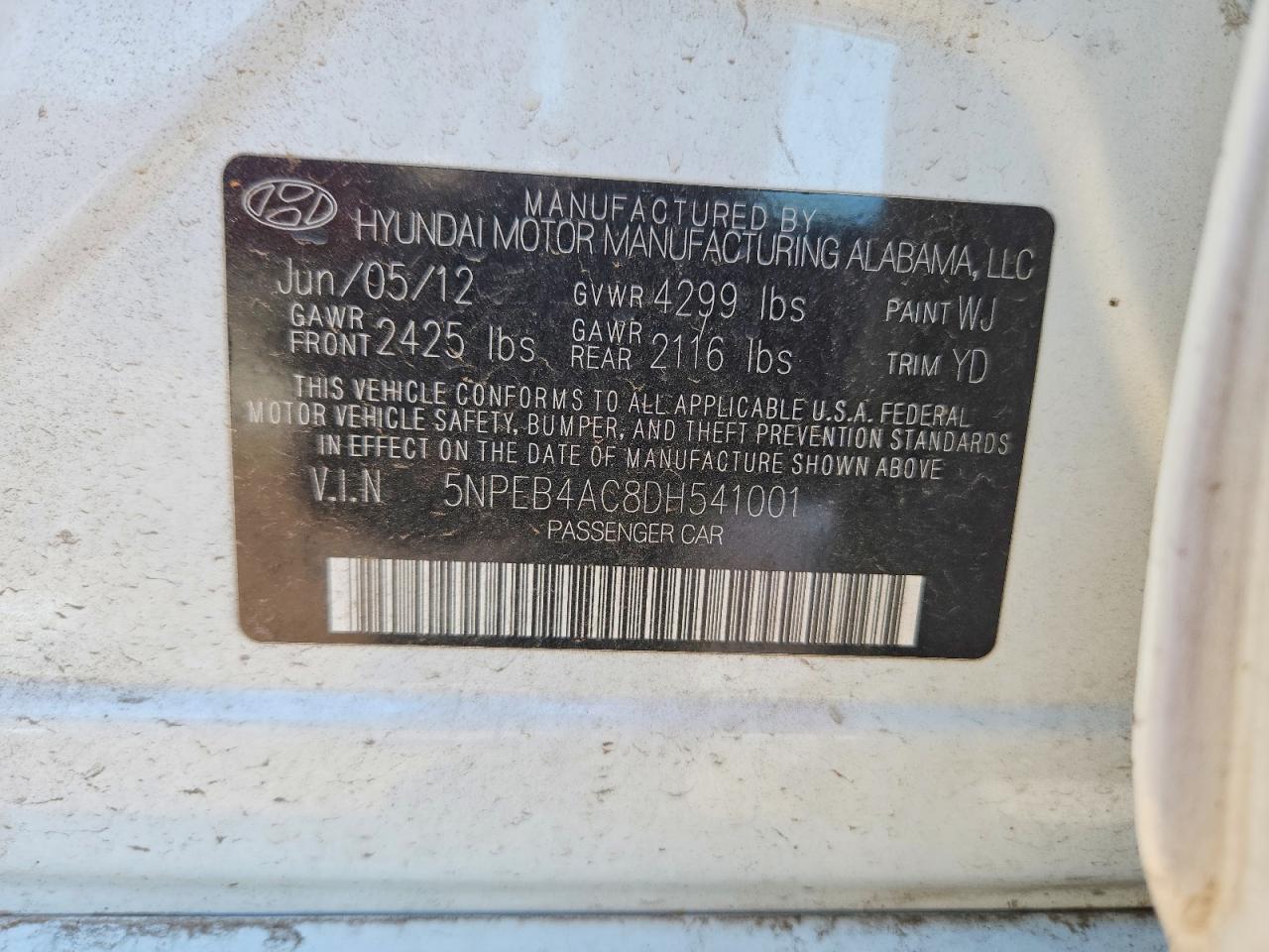 2013 Hyundai Sonata Gls White vin: 5NPEB4AC8DH541001