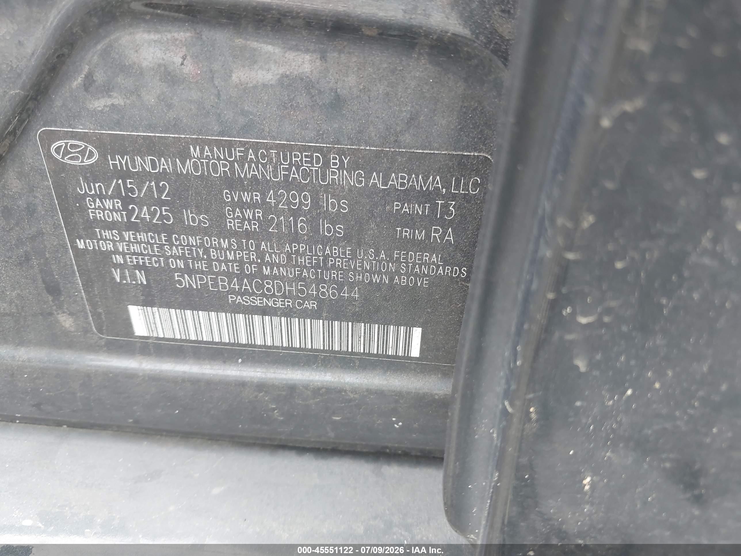 2013 Hyundai Sonata Gls Dark Blue vin: 5NPEB4AC8DH548644