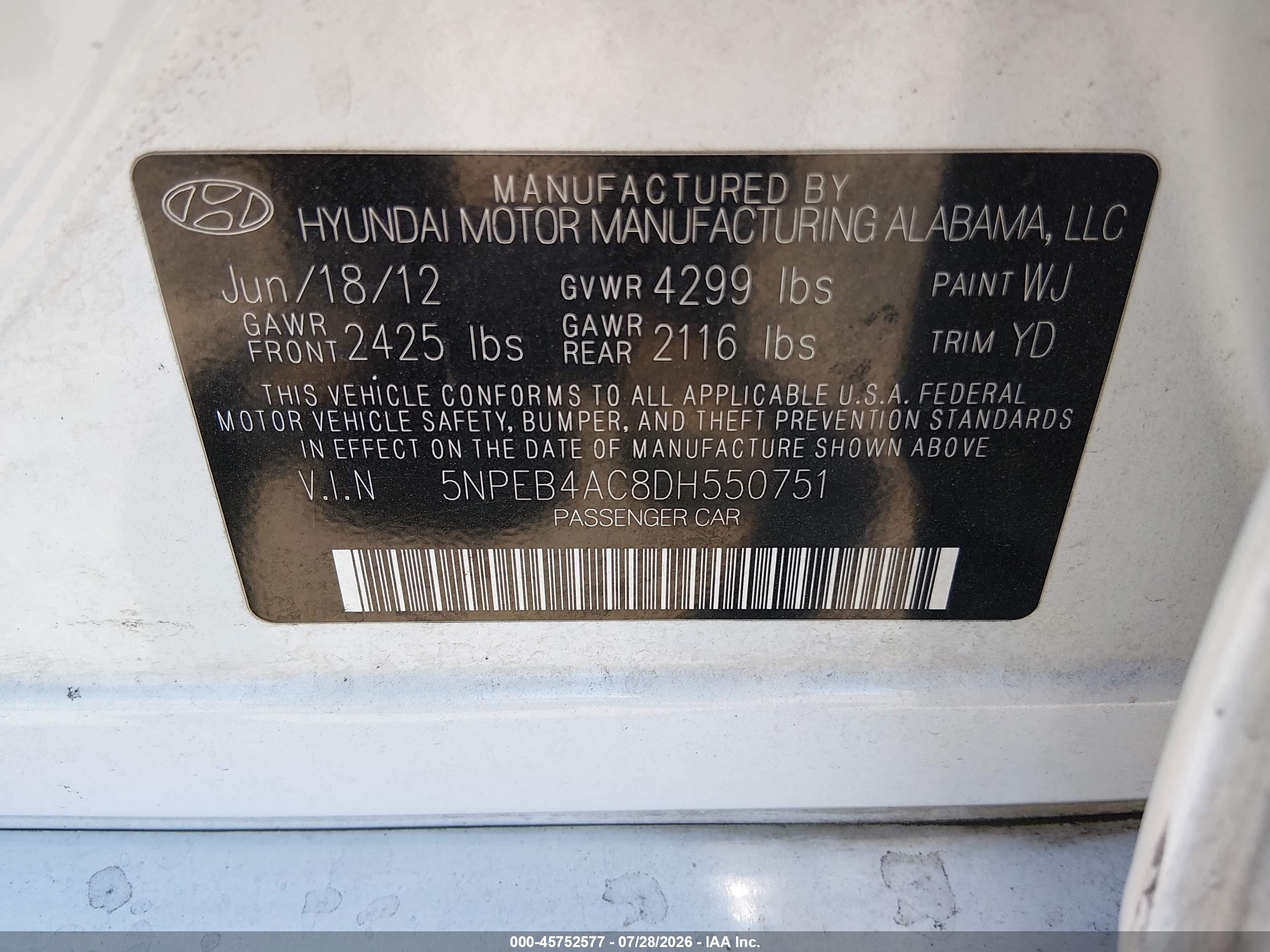 2013 Hyundai Sonata Gls White vin: 5NPEB4AC8DH550751