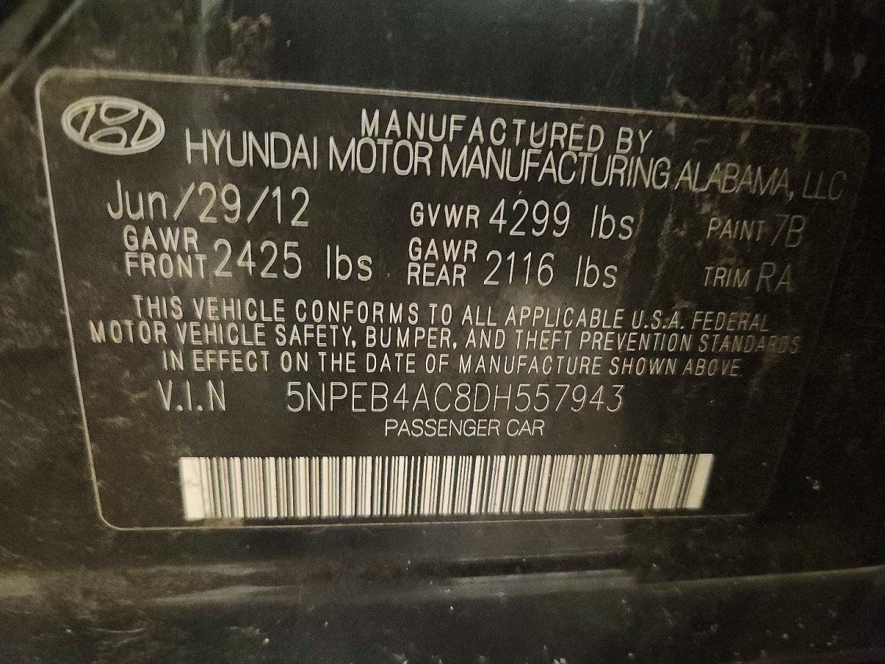 2013 Hyundai Sonata Gls Black vin: 5NPEB4AC8DH557943
