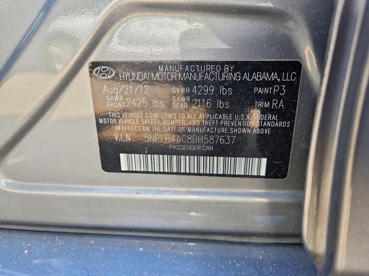2013 Hyundai Sonata Gls Gray vin: 5NPEB4AC8DH587637