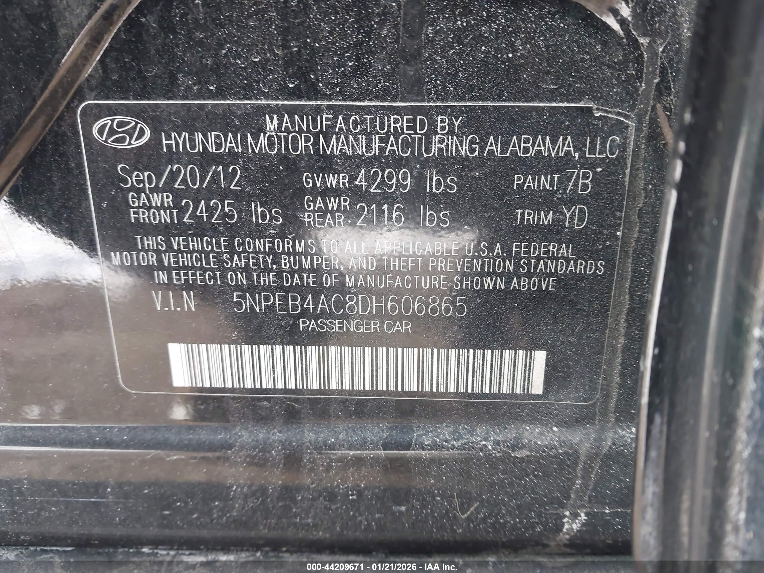 2013 Hyundai Sonata Gls Черный vin: 5NPEB4AC8DH606865