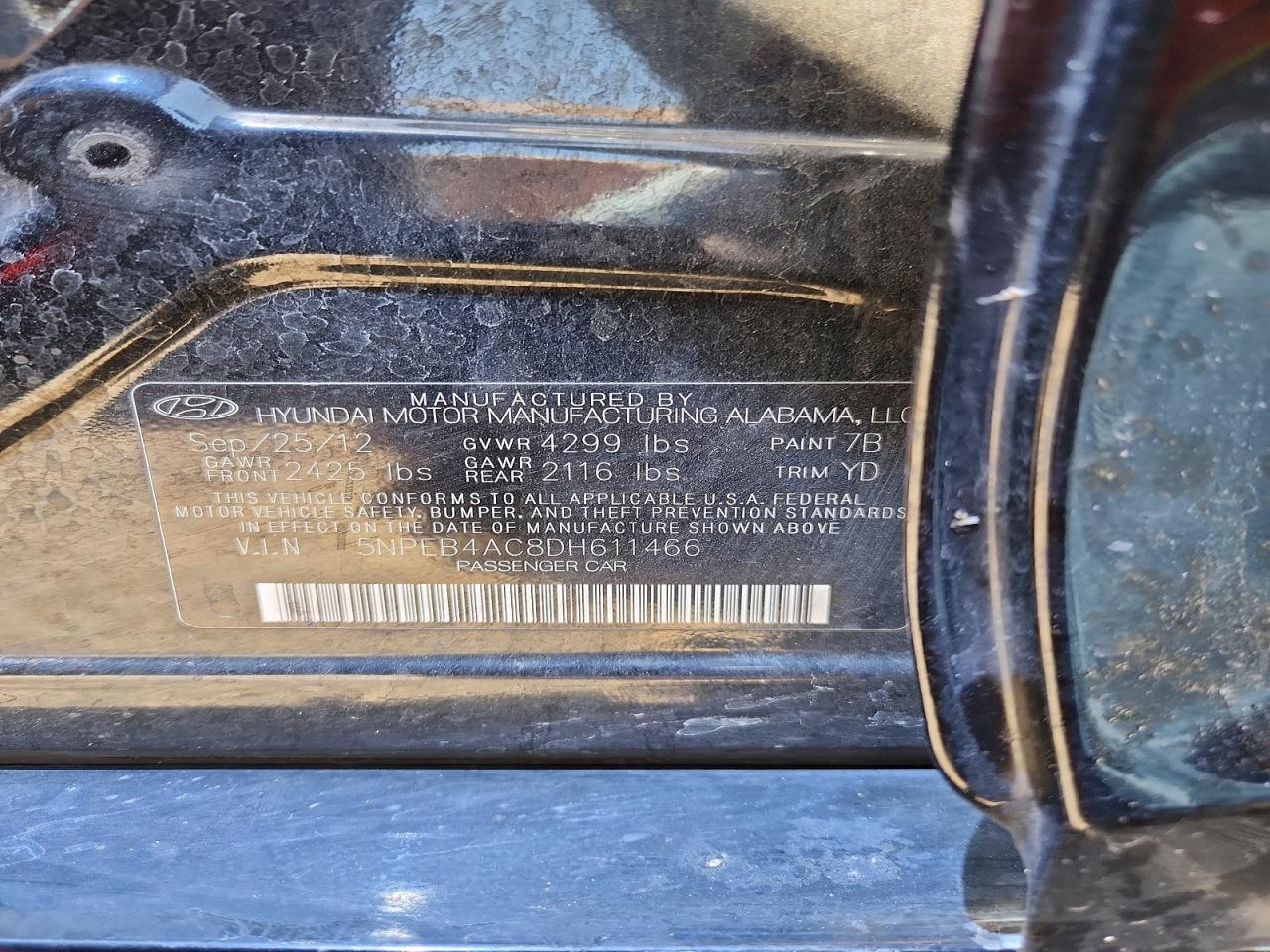2013 Hyundai Sonata Черный vin: 5NPEB4AC8DH611466