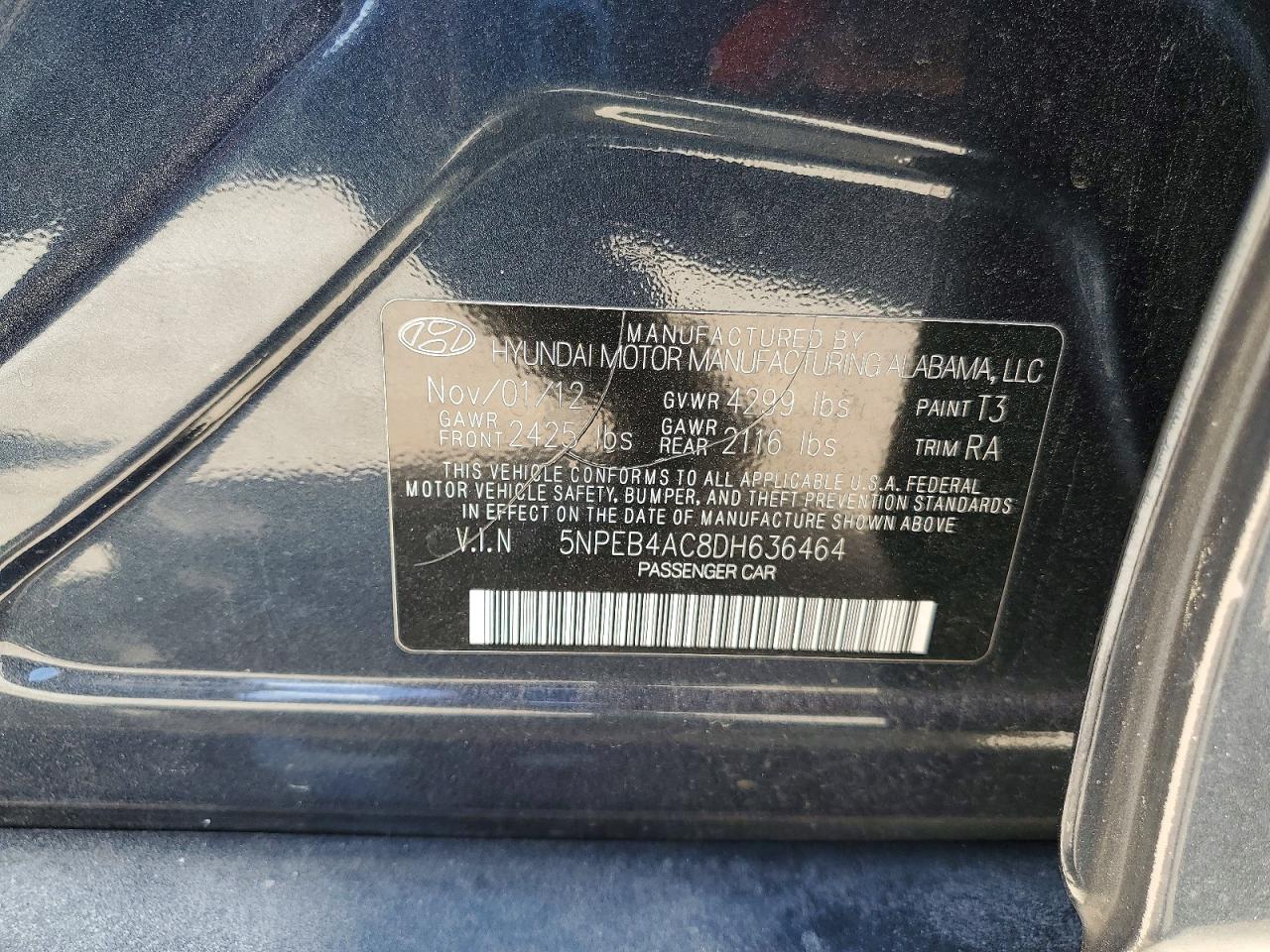 2013 Hyundai Sonata Blue vin: 5NPEB4AC8DH636464