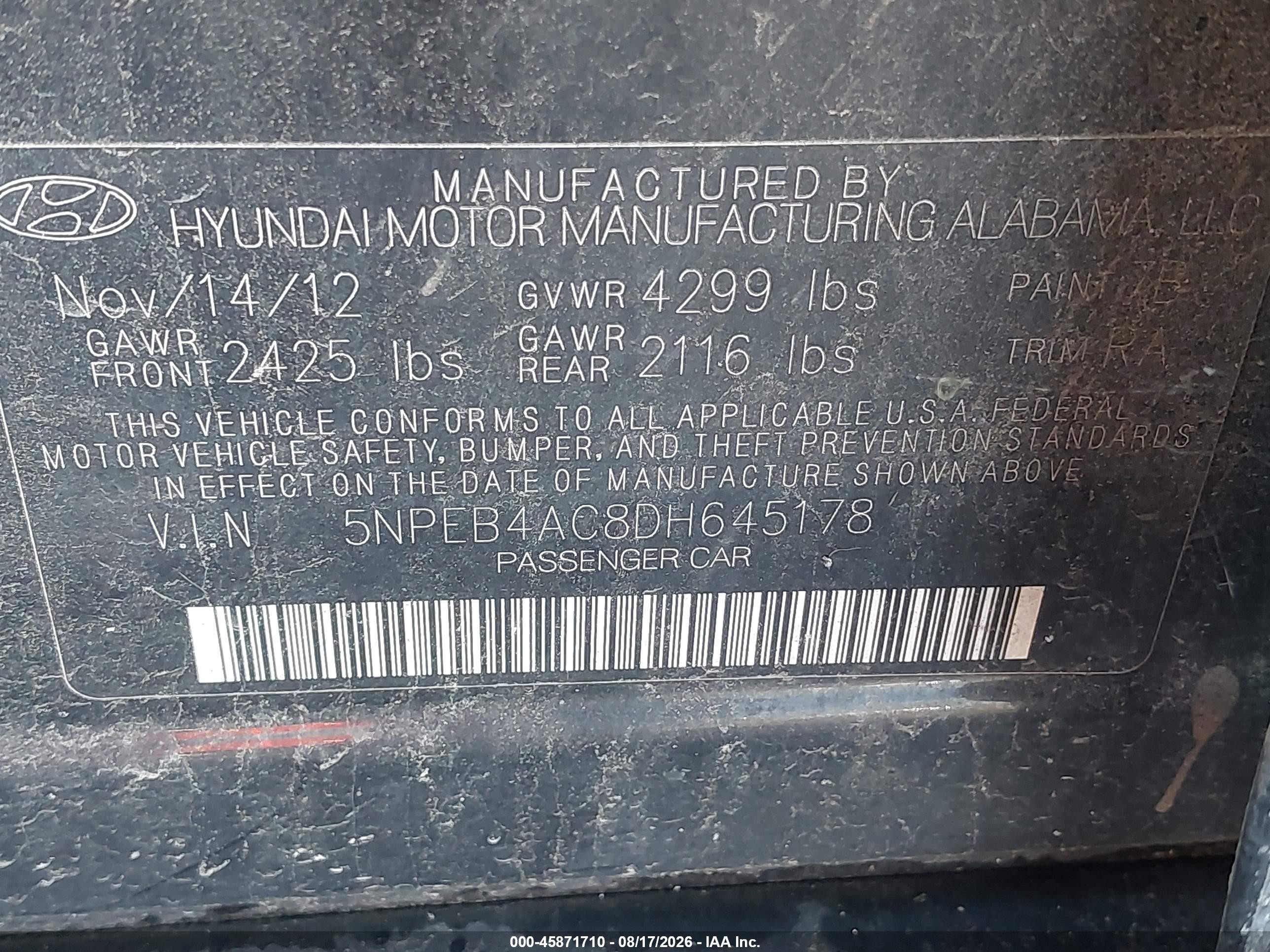 2013 Hyundai Sonata Gls Black vin: 5NPEB4AC8DH645178