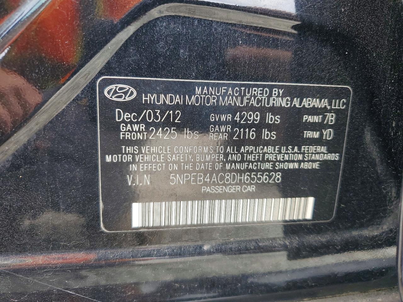 2013 Hyundai Sonata Gls Black vin: 5NPEB4AC8DH655628
