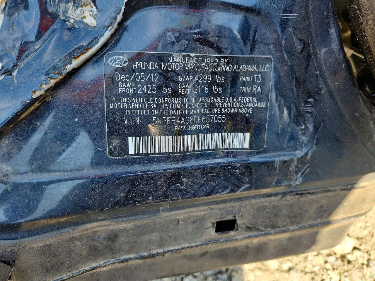 2013 Hyundai Sonata Gls Charcoal vin: 5NPEB4AC8DH657055