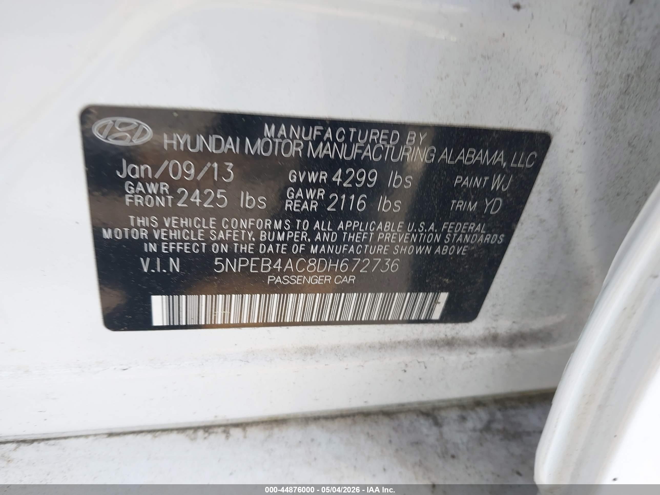 2013 Hyundai Sonata Gls White vin: 5NPEB4AC8DH672736