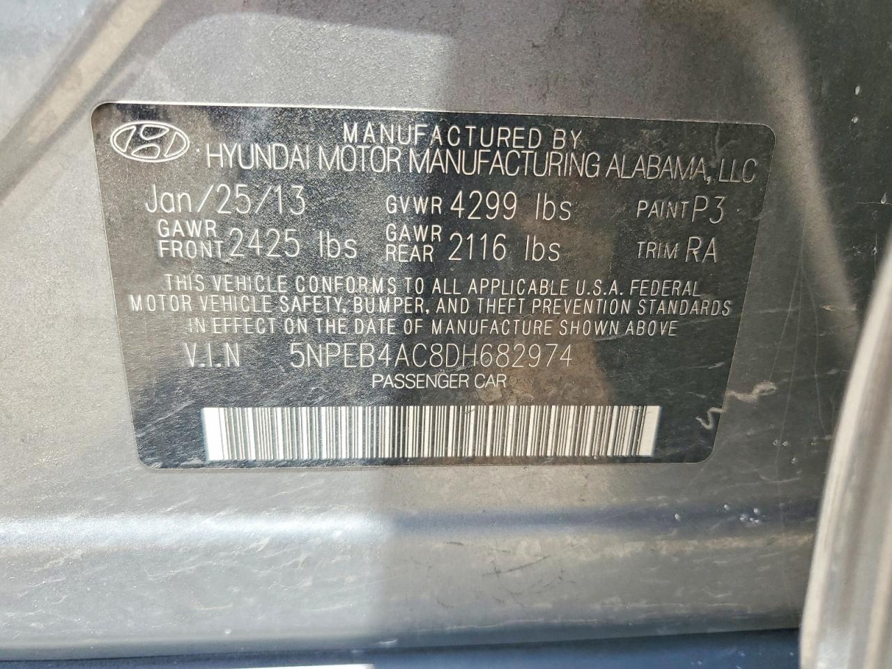 2013 Hyundai Sonata Gls Серый vin: 5NPEB4AC8DH682974