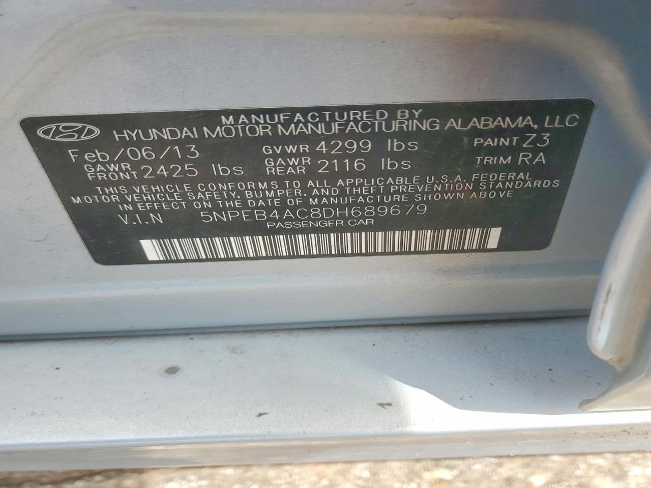 2013 Hyundai Sonata Gls Gray vin: 5NPEB4AC8DH689679