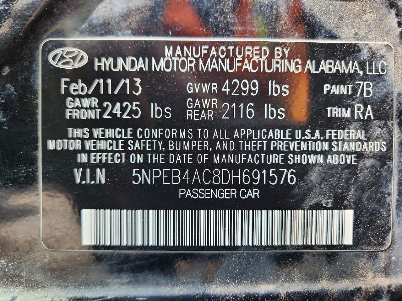 2013 Hyundai Sonata Gls Black vin: 5NPEB4AC8DH691576