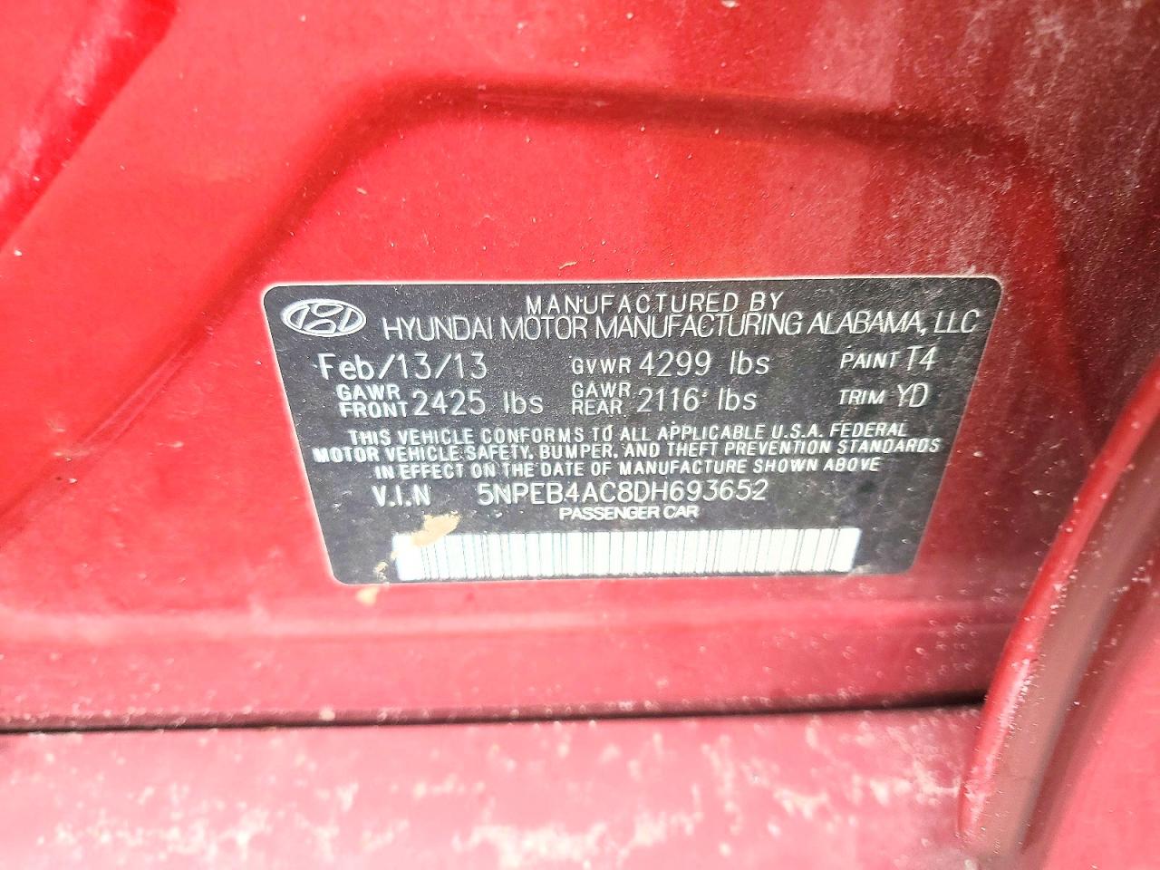 2013 Hyundai Sonata Gls Maroon vin: 5NPEB4AC8DH693652