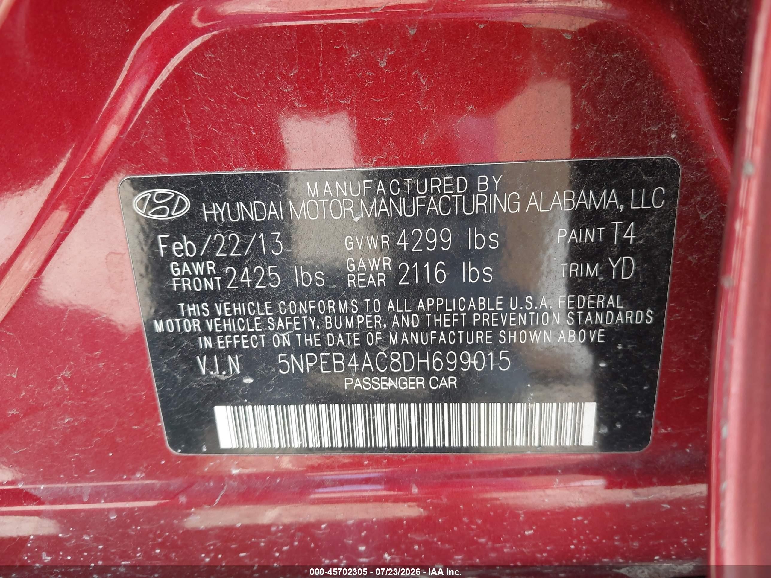2013 Hyundai Sonata Gls Maroon vin: 5NPEB4AC8DH699015