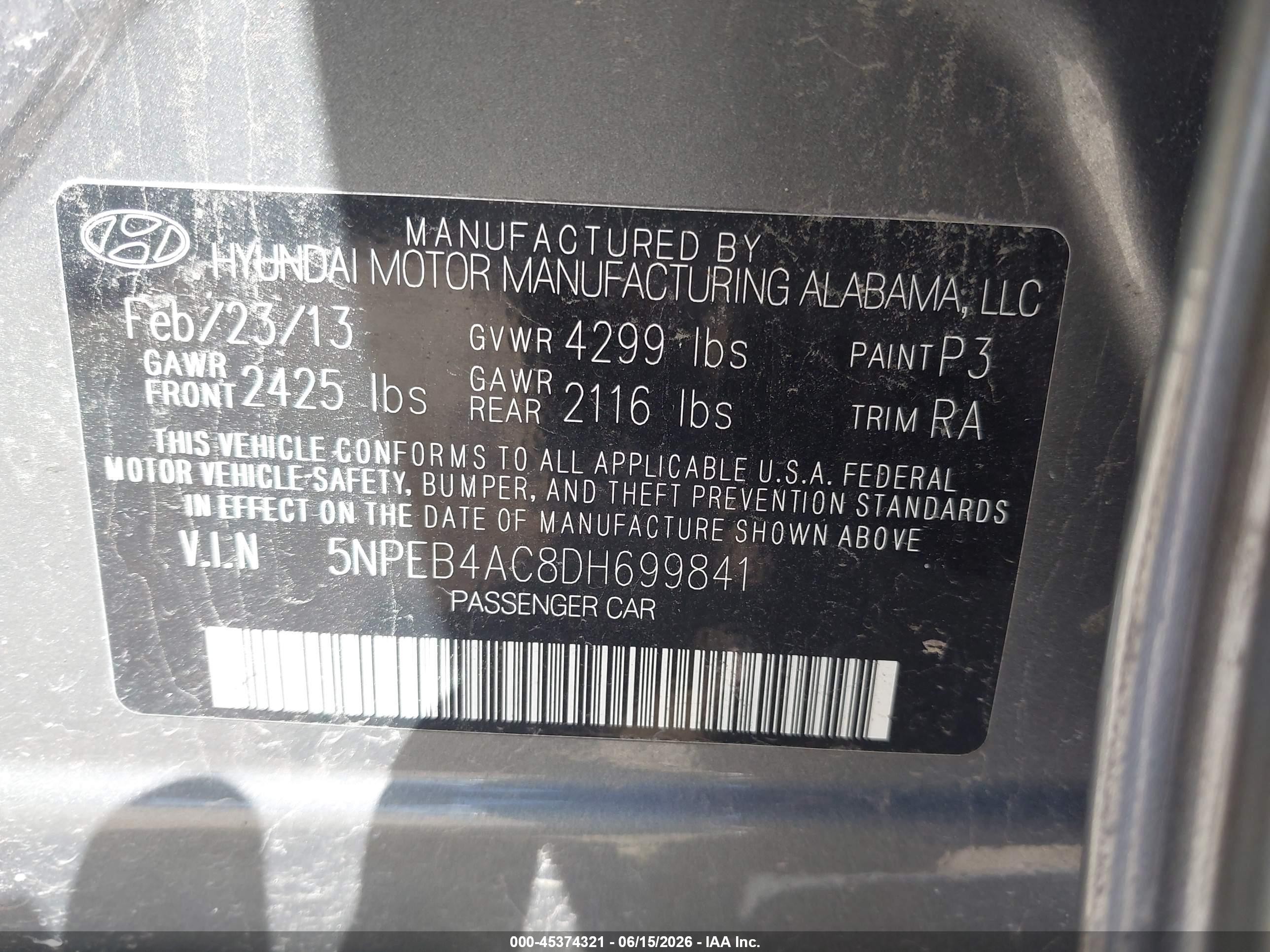 2013 Hyundai Sonata Gls Серый vin: 5NPEB4AC8DH699841