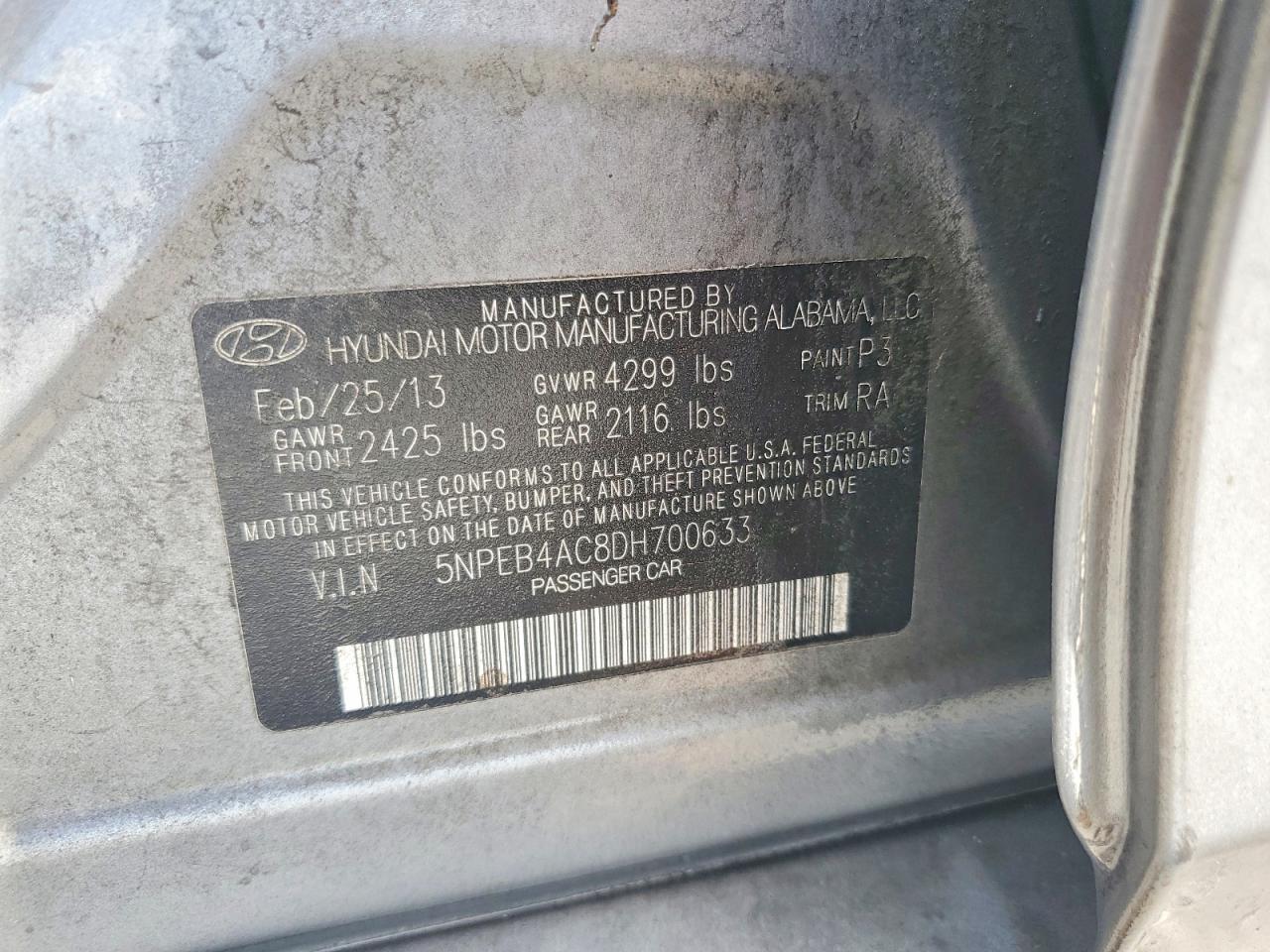 2013 Hyundai Sonata Gls Gray vin: 5NPEB4AC8DH700633
