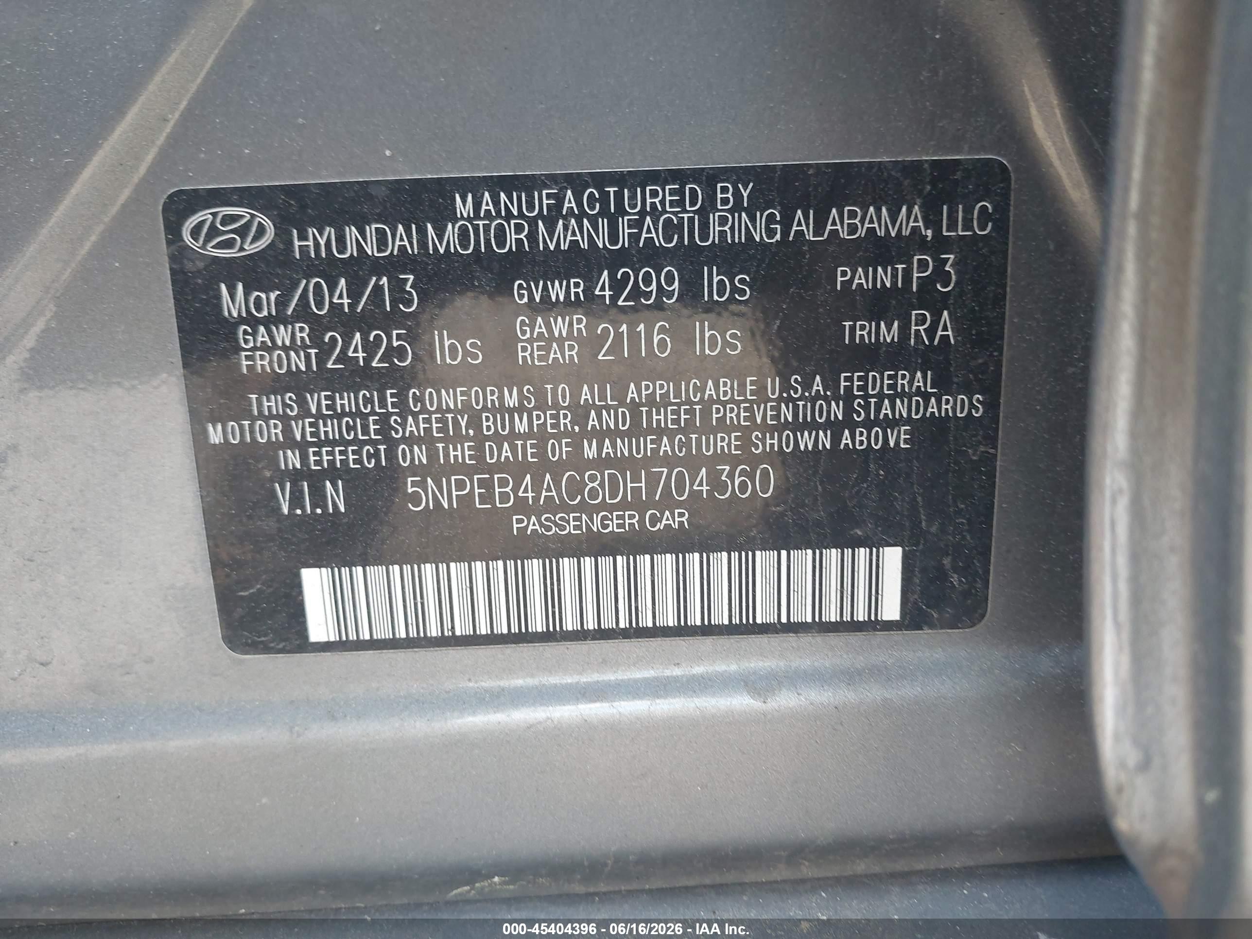 2013 Hyundai Sonata Gls Gray vin: 5NPEB4AC8DH704360