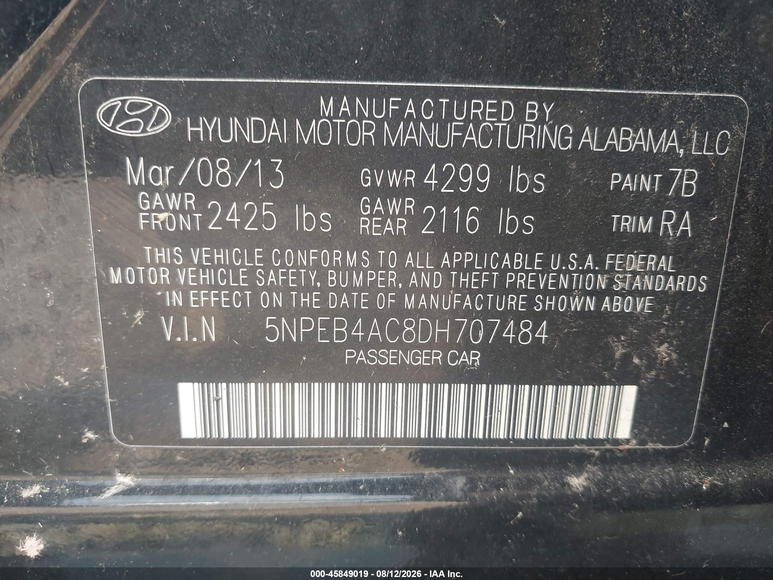 2013 Hyundai Sonata Gls Black vin: 5NPEB4AC8DH707484
