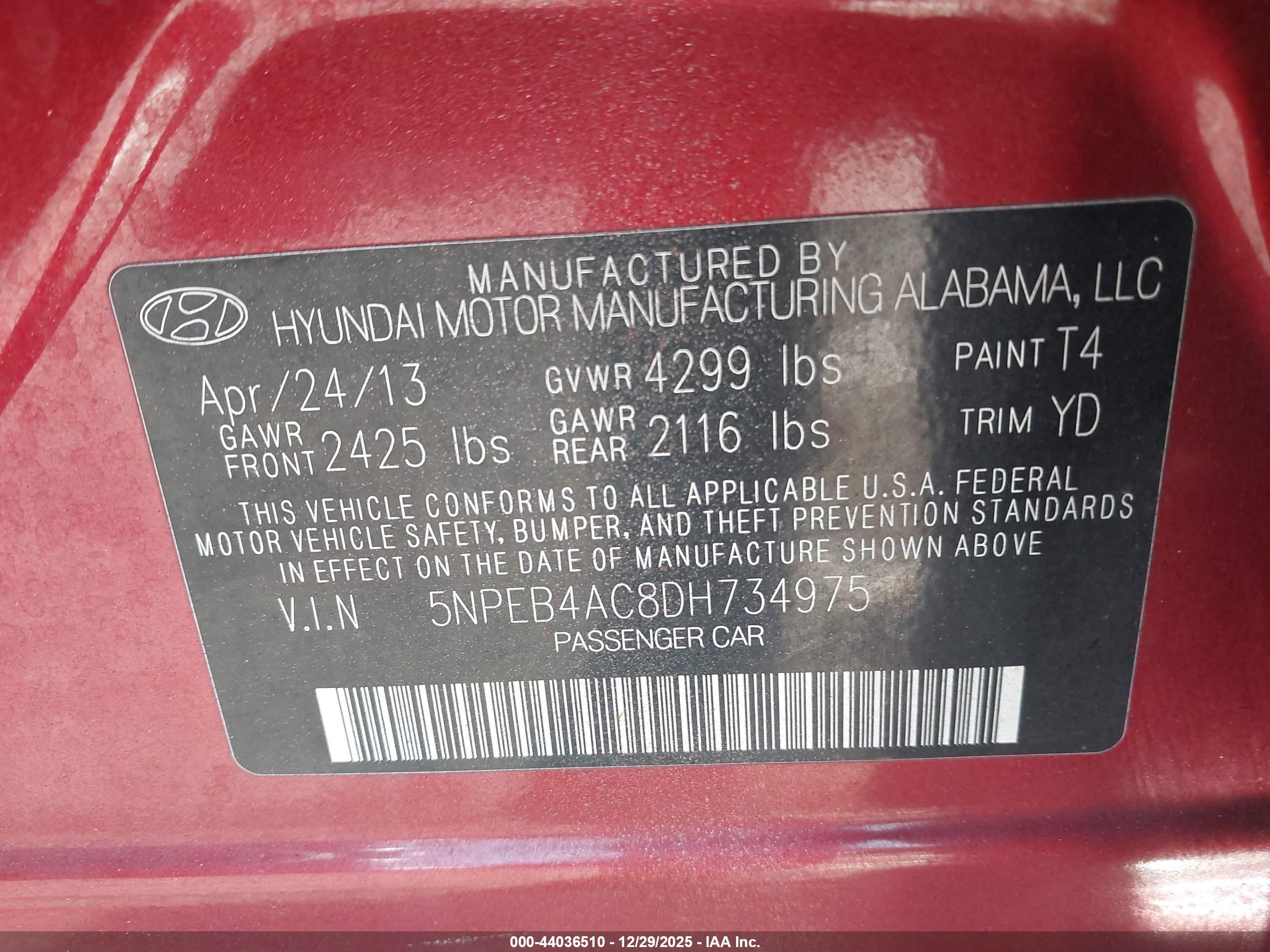 2013 Hyundai Sonata Gls Red vin: 5NPEB4AC8DH734975