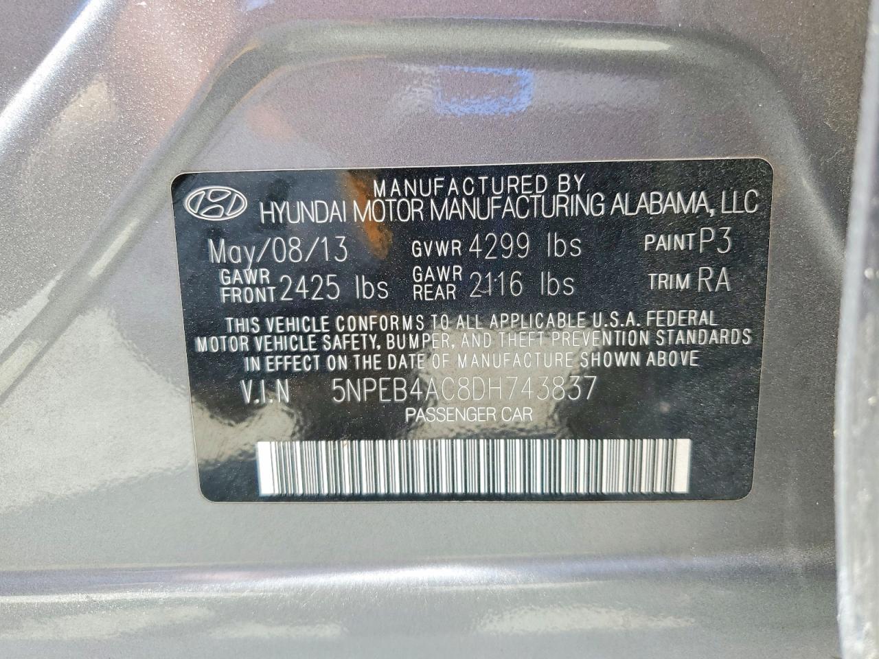 2013 Hyundai Sonata Gls Gray vin: 5NPEB4AC8DH743837