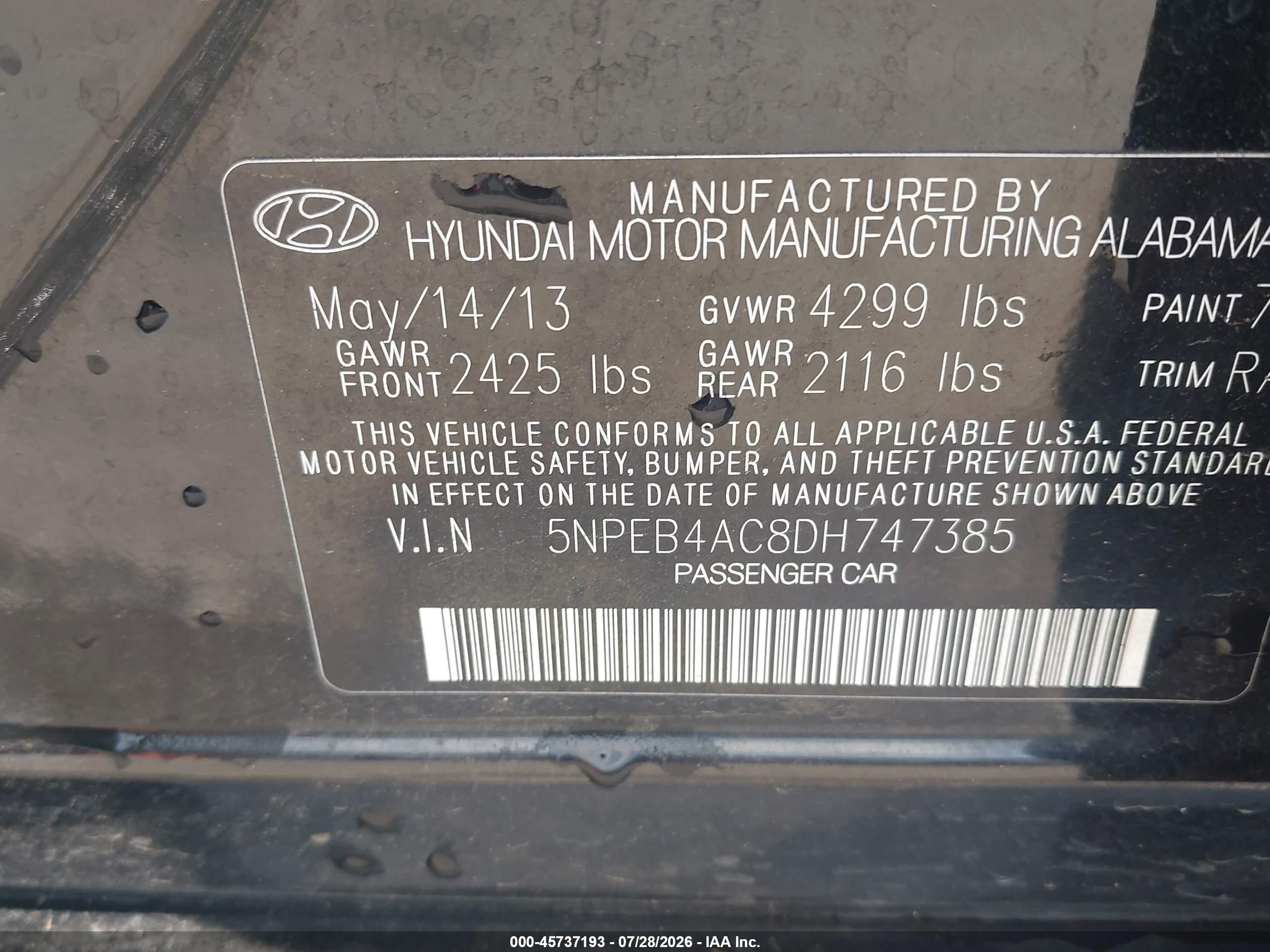2013 Hyundai Sonata Gls Dark Blue vin: 5NPEB4AC8DH747385