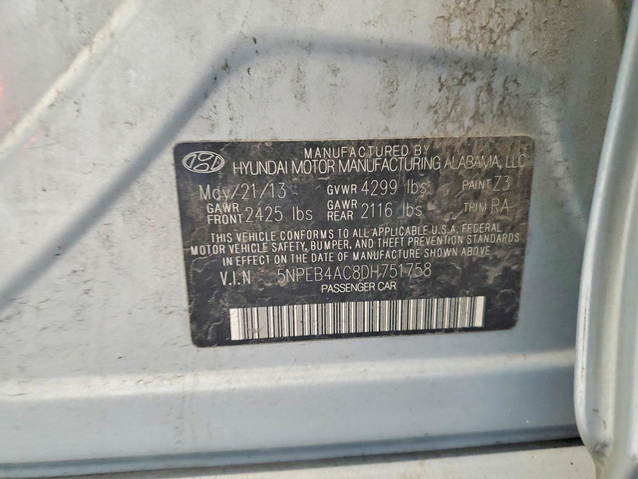 2013 Hyundai Sonata Gls Blue vin: 5NPEB4AC8DH751758