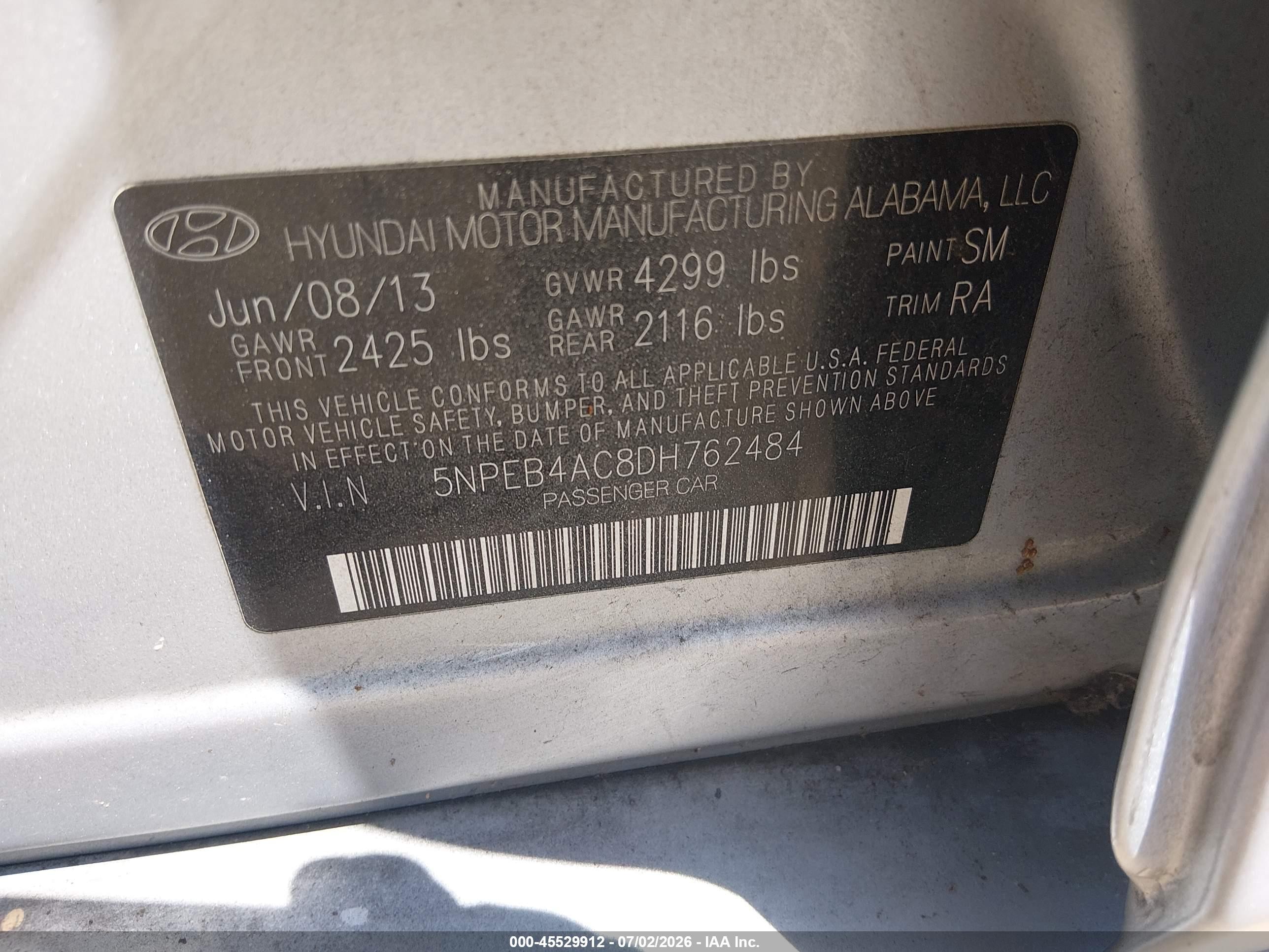 2013 Hyundai Sonata Gls Silver vin: 5NPEB4AC8DH762484