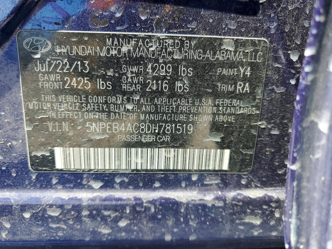 2013 Hyundai Sonata Gls Blue vin: 5NPEB4AC8DH781519